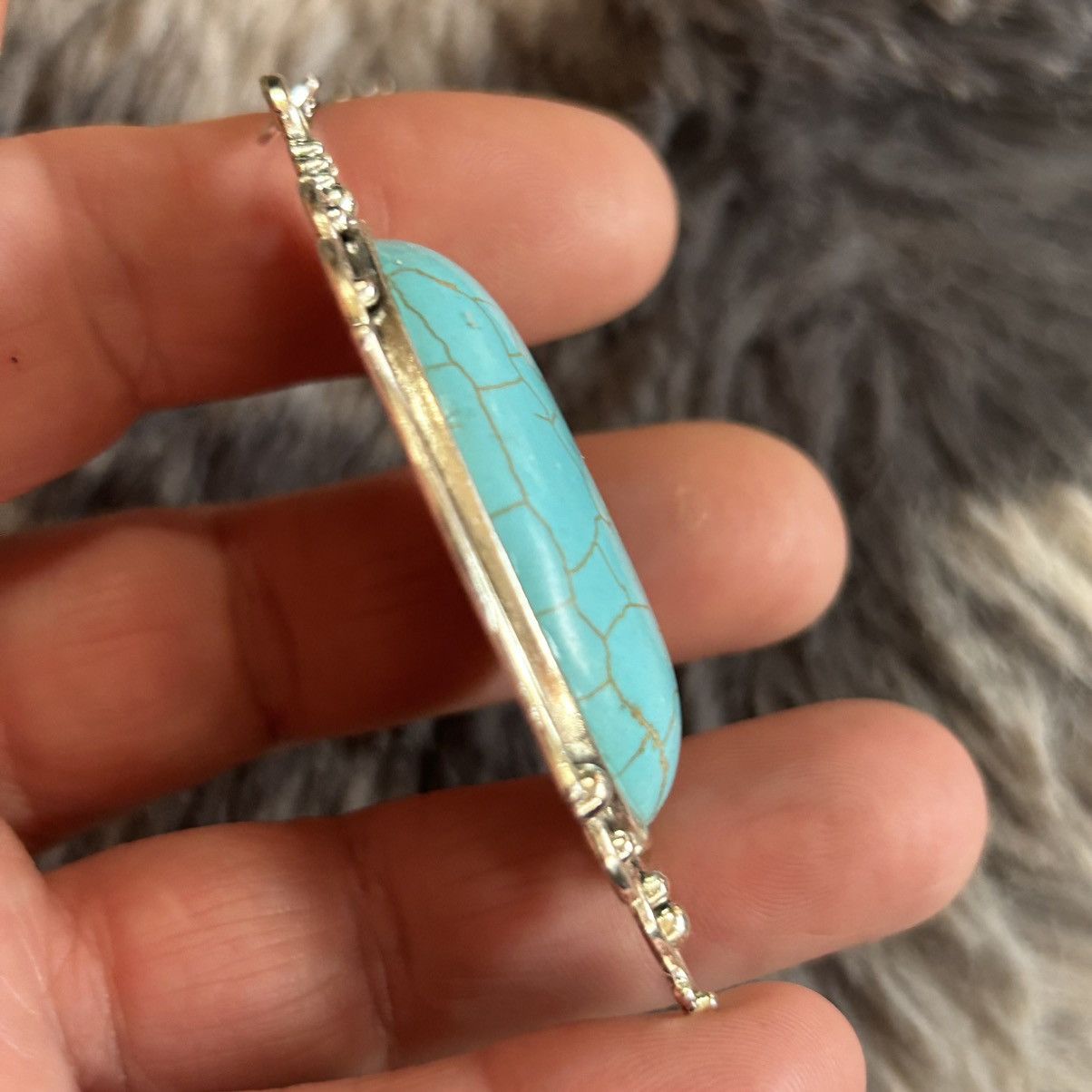 Handmade Handcrafted turquoise dyed howlite cabochon stone necklace Size ONE SIZE - 7 Thumbnail