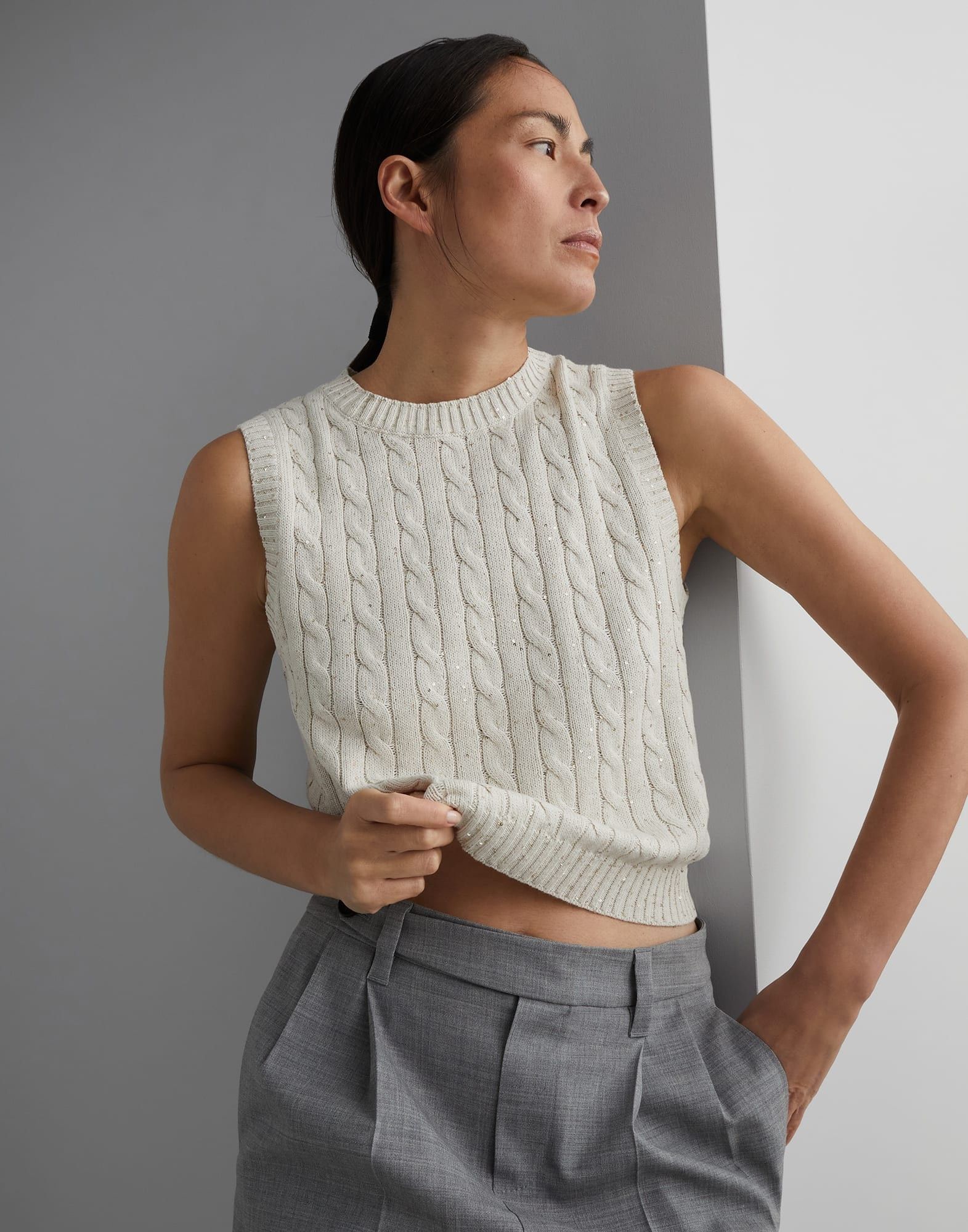 Brunello Cucinelli o1la1rc1a0425 Sweater in White Size L / US 10 / IT 46 - 3 Thumbnail