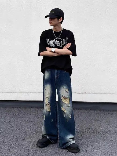 VIBE Vintage wash gradient ripped baggy jeans Size US 34 / EU 50 - 7 Thumbnail