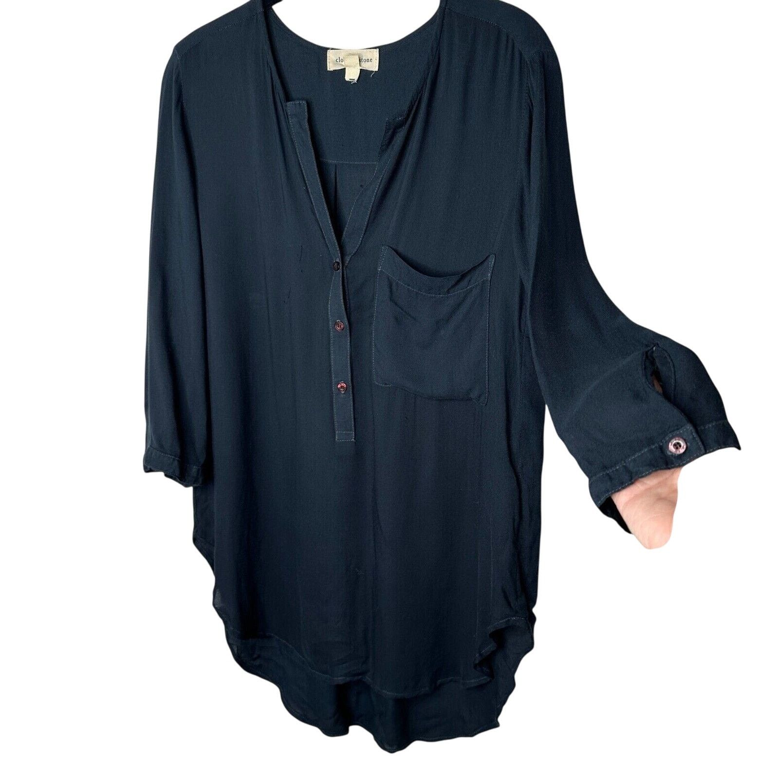 Other Cloth & Stone Black Henley Long Sleeve V-Neck Shirt Tail Top Size S / US 4 / IT 40 - 1 Thumbnail