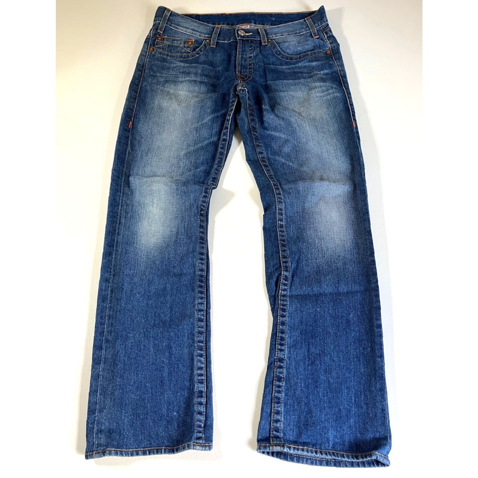 True Religion TRUE RELIGION Jeans Slim Straight Leg Mens Regular 33x32 Blue 5-Pocket Denim Made in USA Size US 33 - 3 Thumbnail