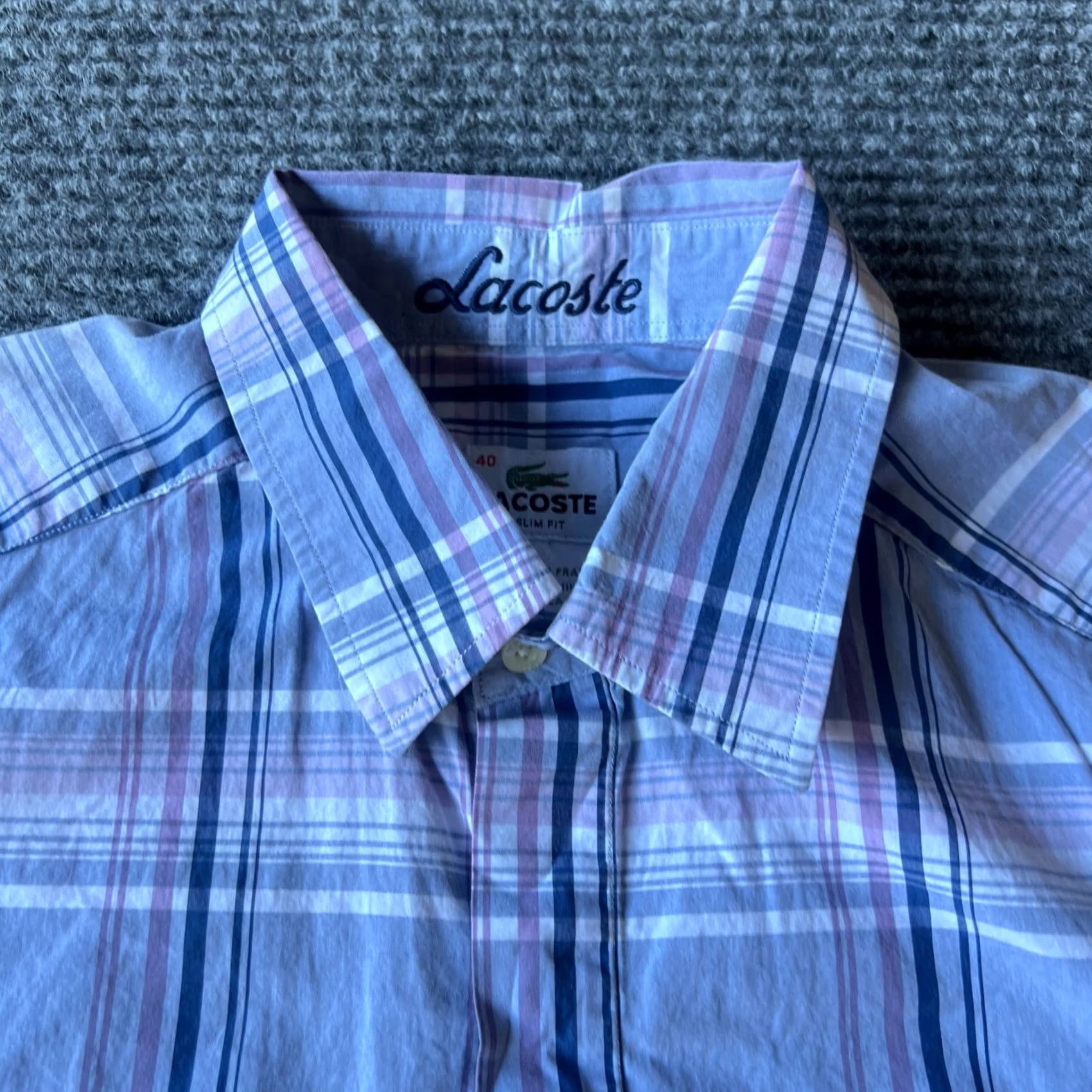 Lacoste Lacoste Shirt Mens 40 Purple Plaid Button-Up Long Sleeve Size US L / EU 52-54 / 3 - 7 Thumbnail