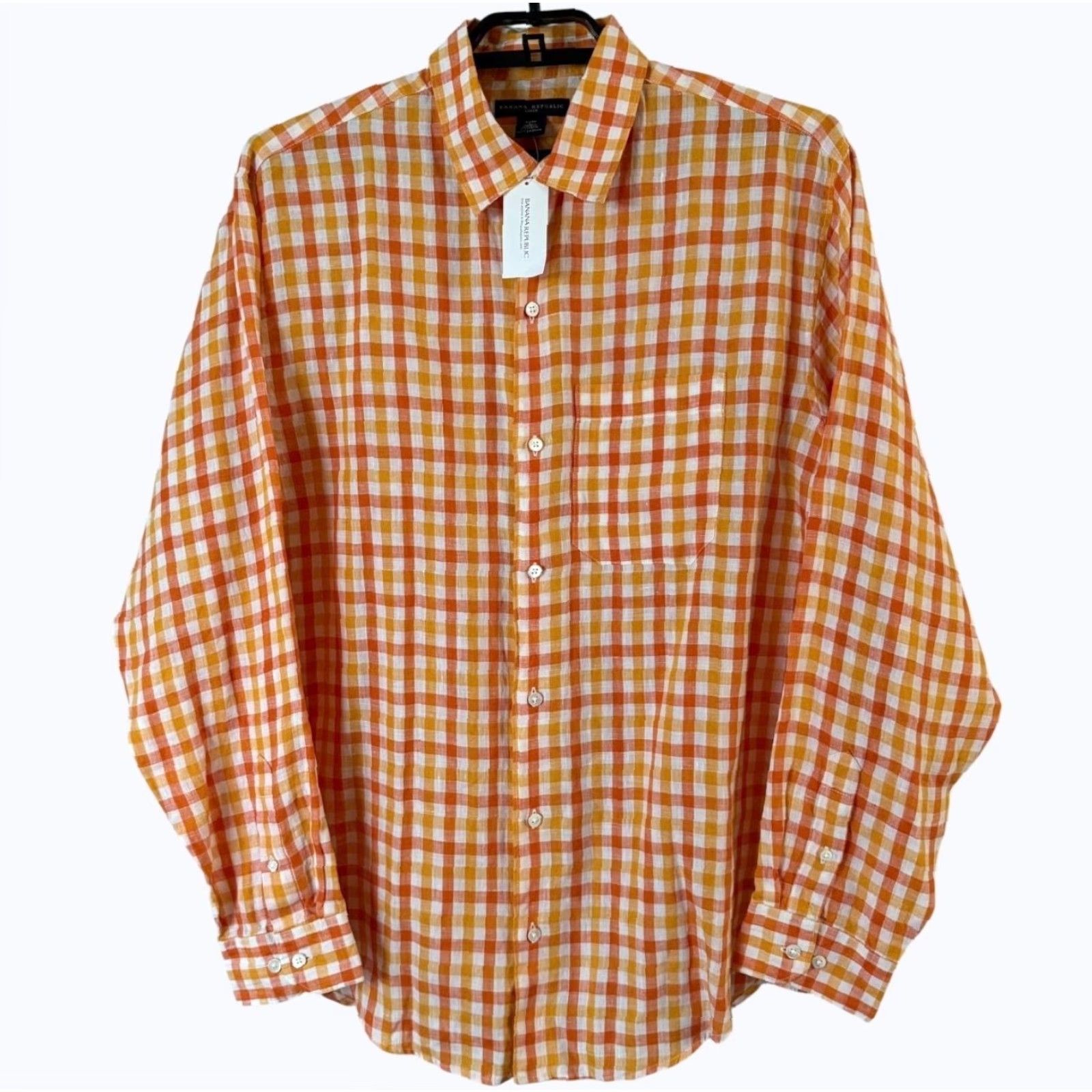 Banana Republic VINTAGE Banana Republic Gingham Plaid Button-Up Shirt Mens L 100% Linen NEW Orange Size US L / EU 52-54 / 3 - 2 Thumbnail