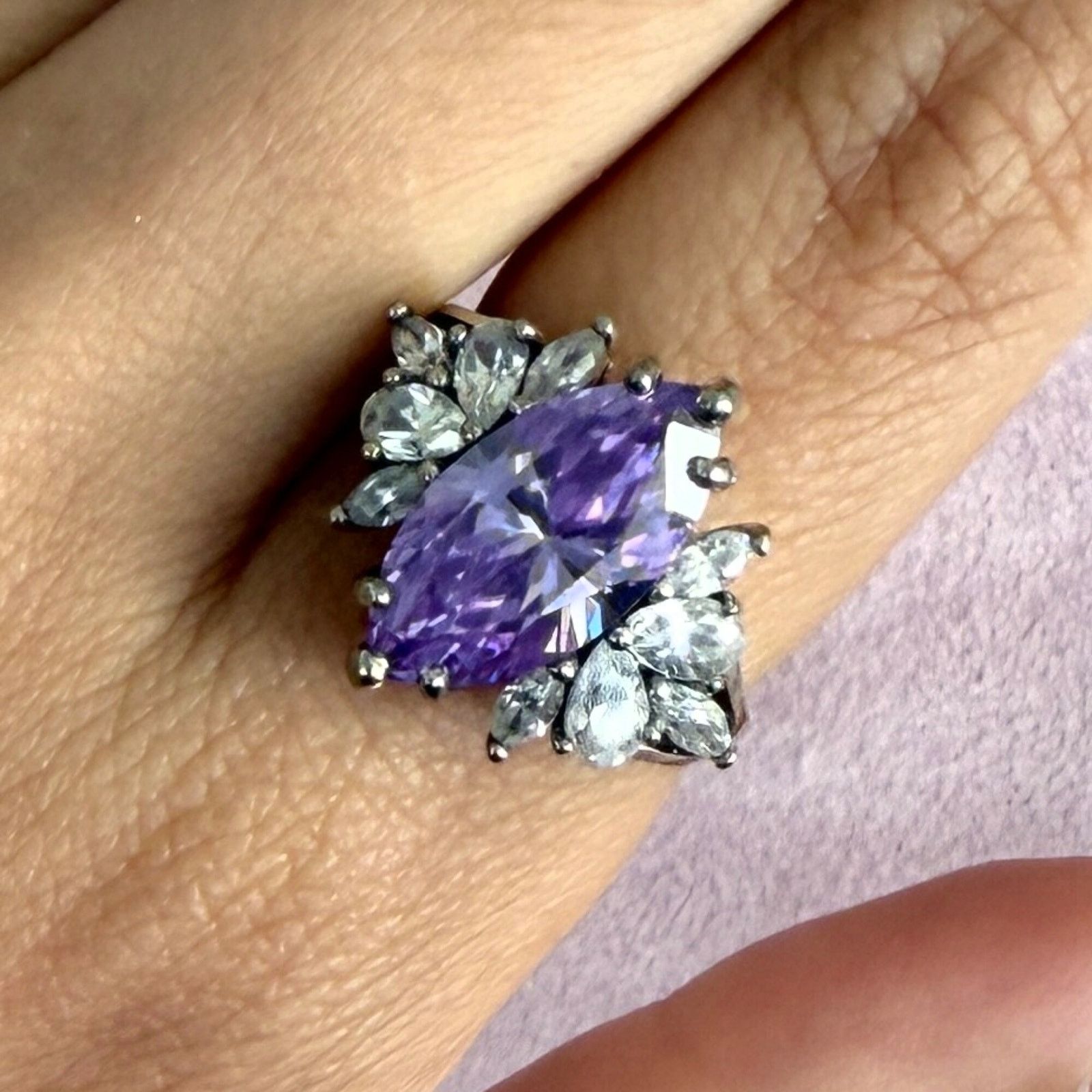 Sterling Silver sterling silver purple & clear cz ring size 7.75 Size ONE SIZE - 1 Thumbnail