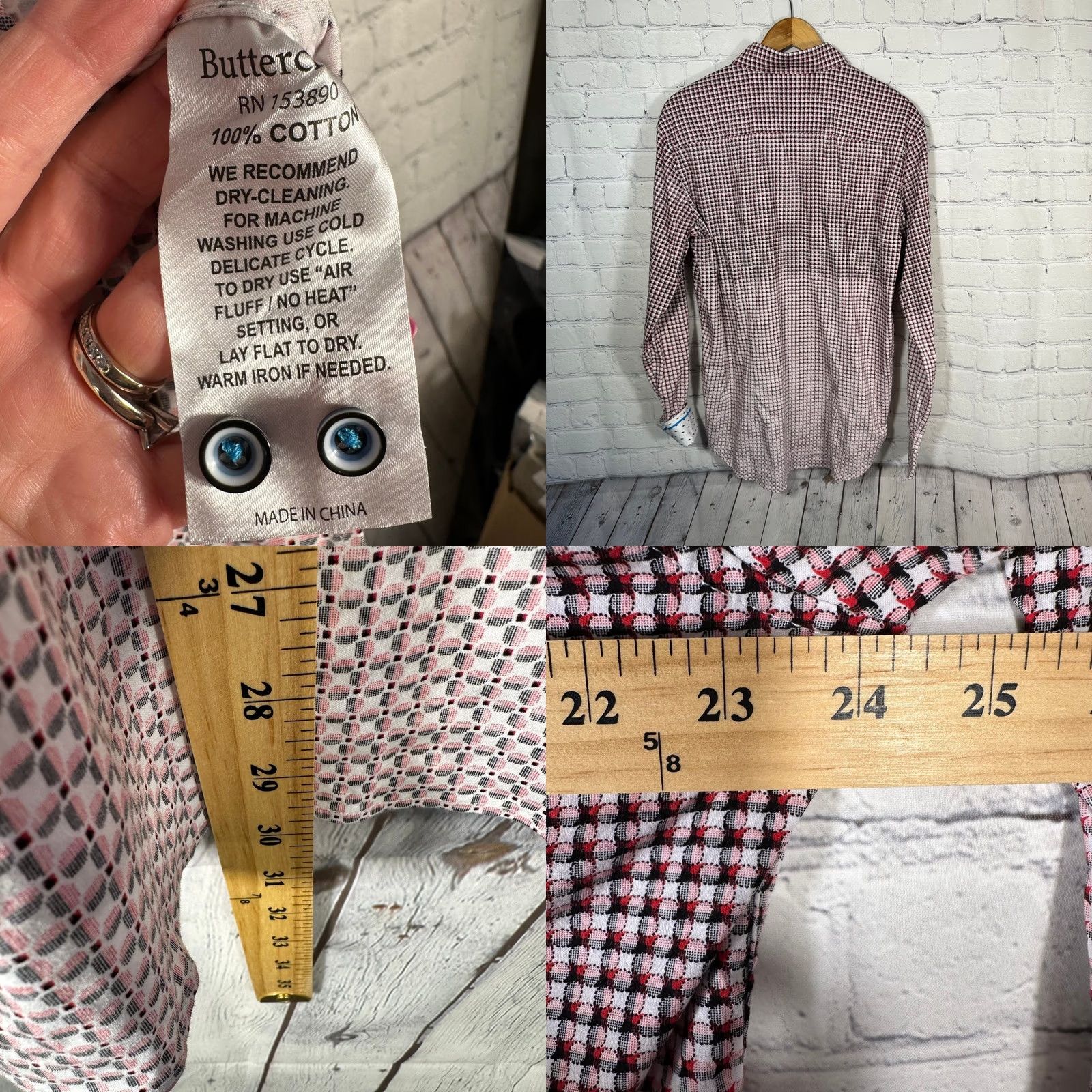 Buttero Butter Cloth Button-Up Shirt Geometric 100% Cotton Red Black Multicolor XL Mens Button Down Size US XL / EU 56 / 4 - 8 Thumbnail
