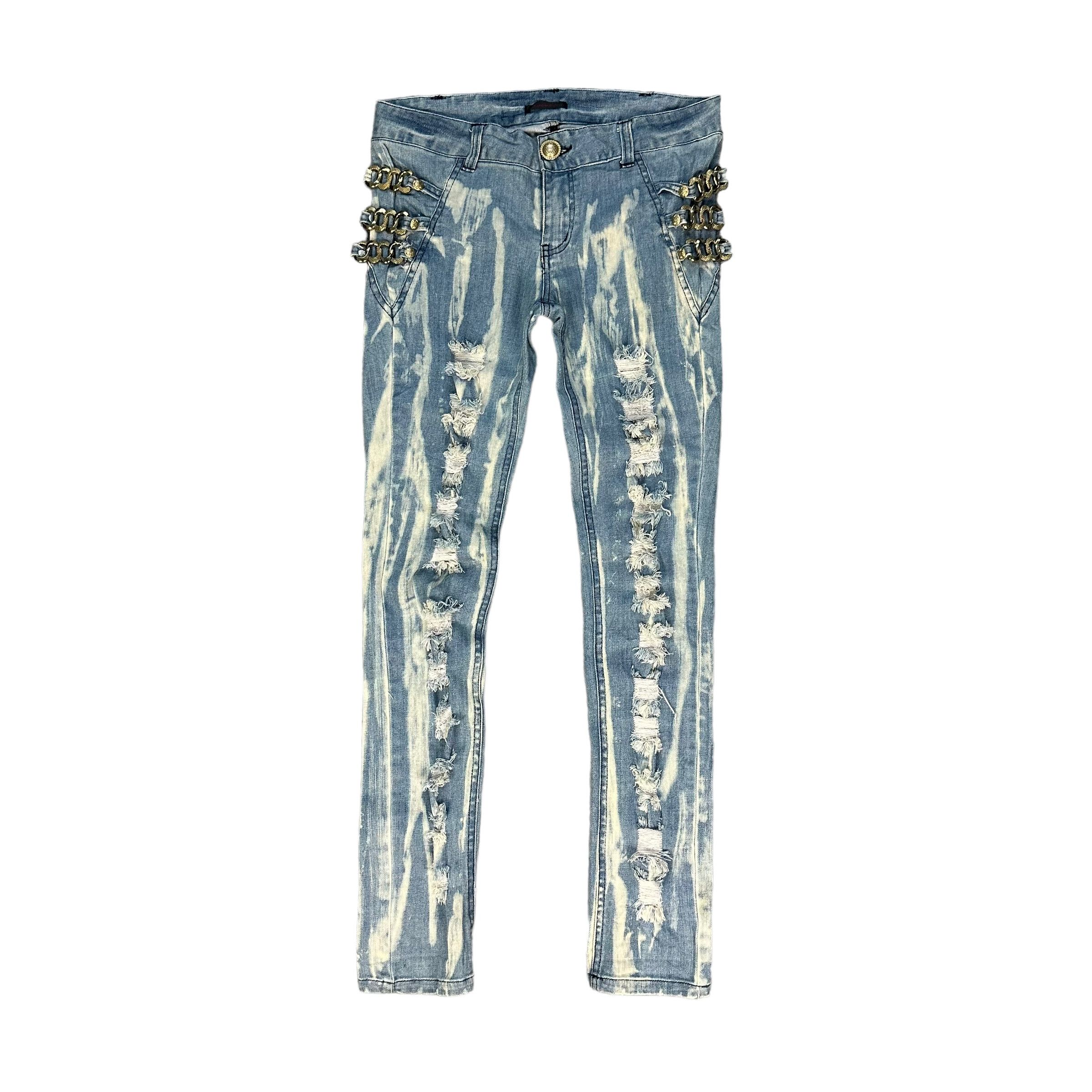 Japanese Brand DIALLE LAISEN DISTRESSED FASHION LIGHT WASH JEANS #8847-031 Size 33" - 1 Thumbnail