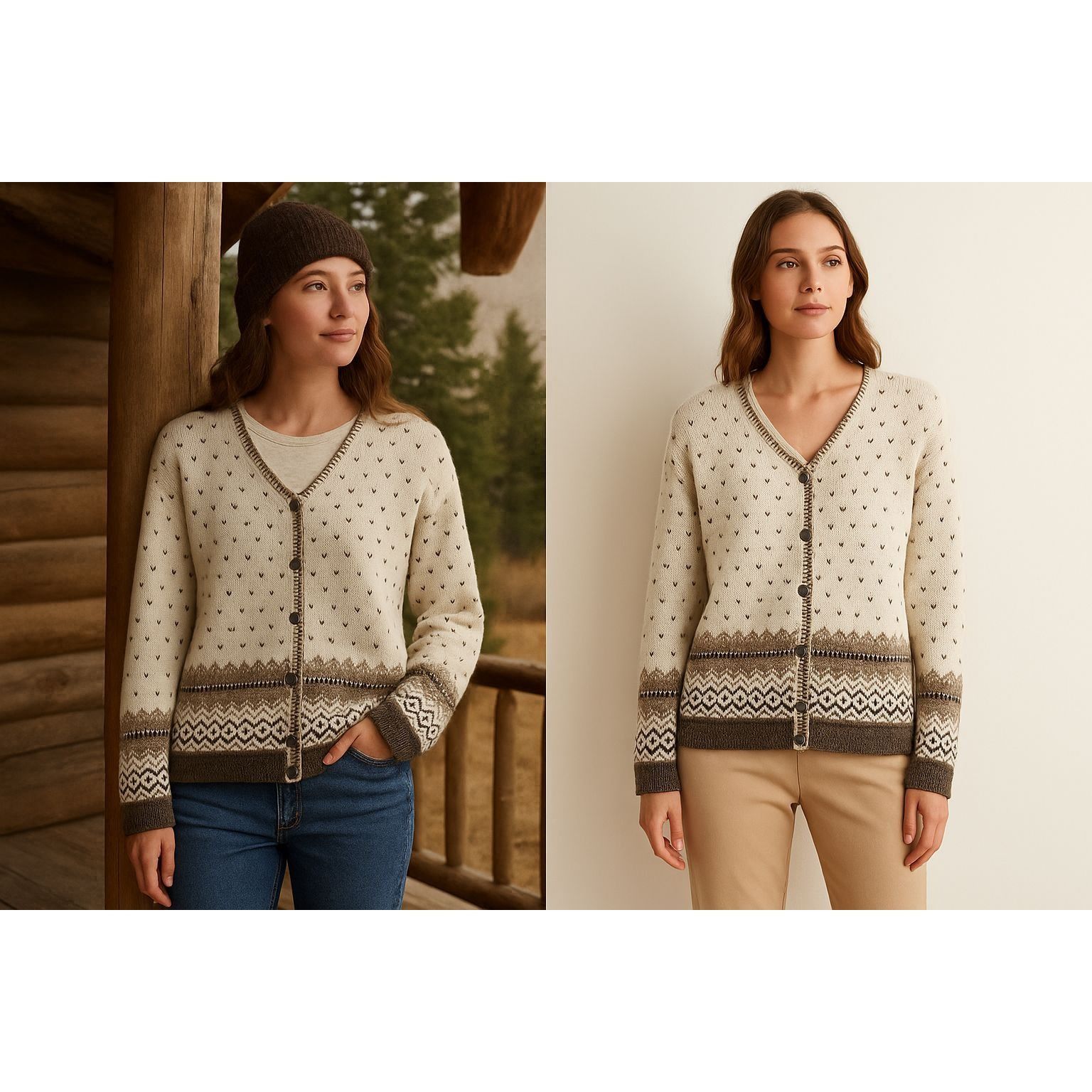 Eddie Bauer Eddie Bauer Women Fair Isle Cardigan Sweater Beige Brown L Q Size L / US 10 / IT 46 - 1 Thumbnail