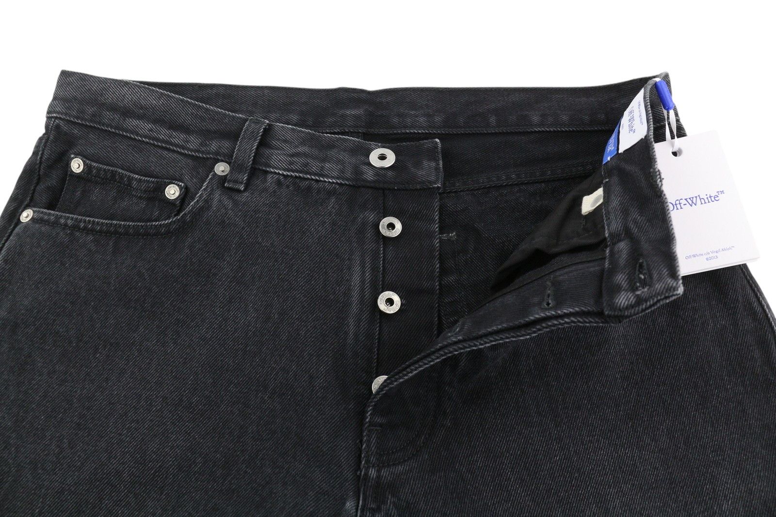 Off-White ARR TAPERED W32 Washed Black Button Fly Logo 84397 Size US 32 / EU 48 - 4 Thumbnail