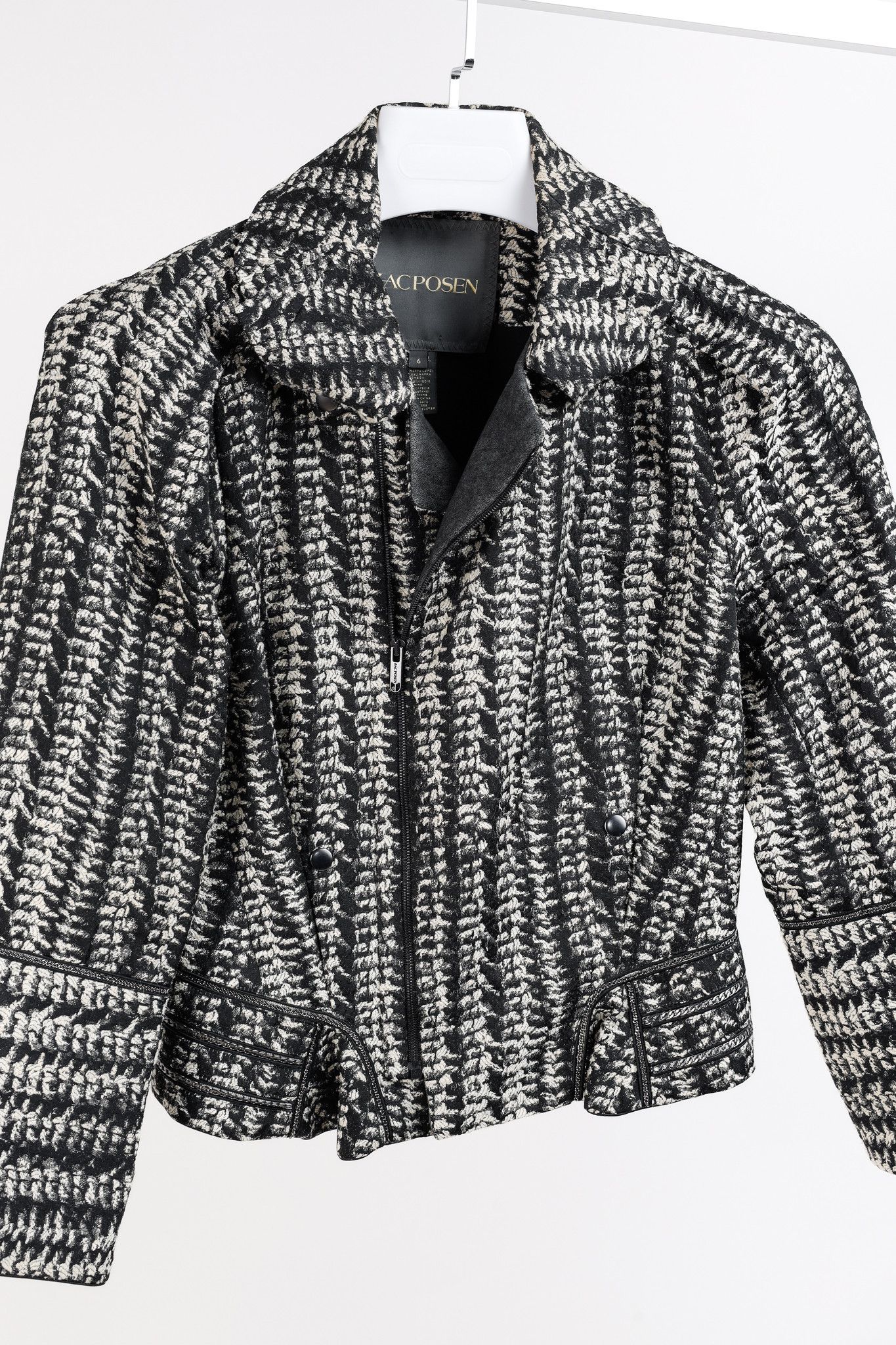Zac Posen Zac Posen Jacquard Black Silver Silk Moto Jacket Size M / US 6-8 / IT 42-44 - 3 Thumbnail