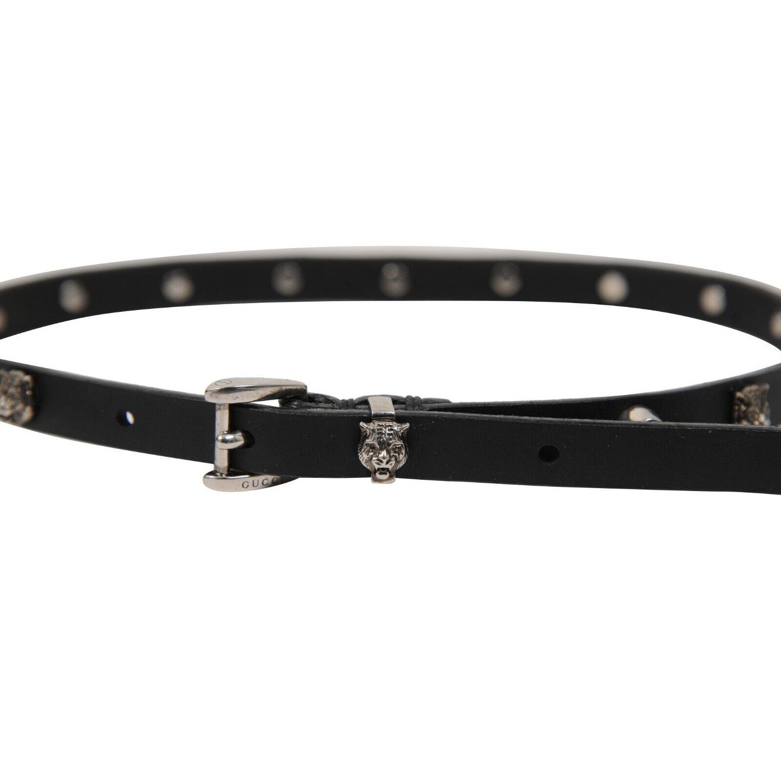 Gucci Feline Tiger Head Choker Necklace Black Leather Silver Size ONE SIZE - 2 Thumbnail