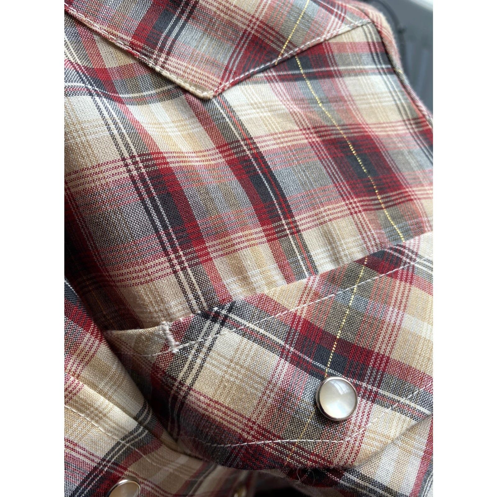 Levi's VINTAGE Levi's Mens Pearl Snap Western Shirt 70s M Brown Check Button-Up Long Sleeve 29” 21” 24” | Mens Size US M / EU 48-50 / 2 - 6 Thumbnail