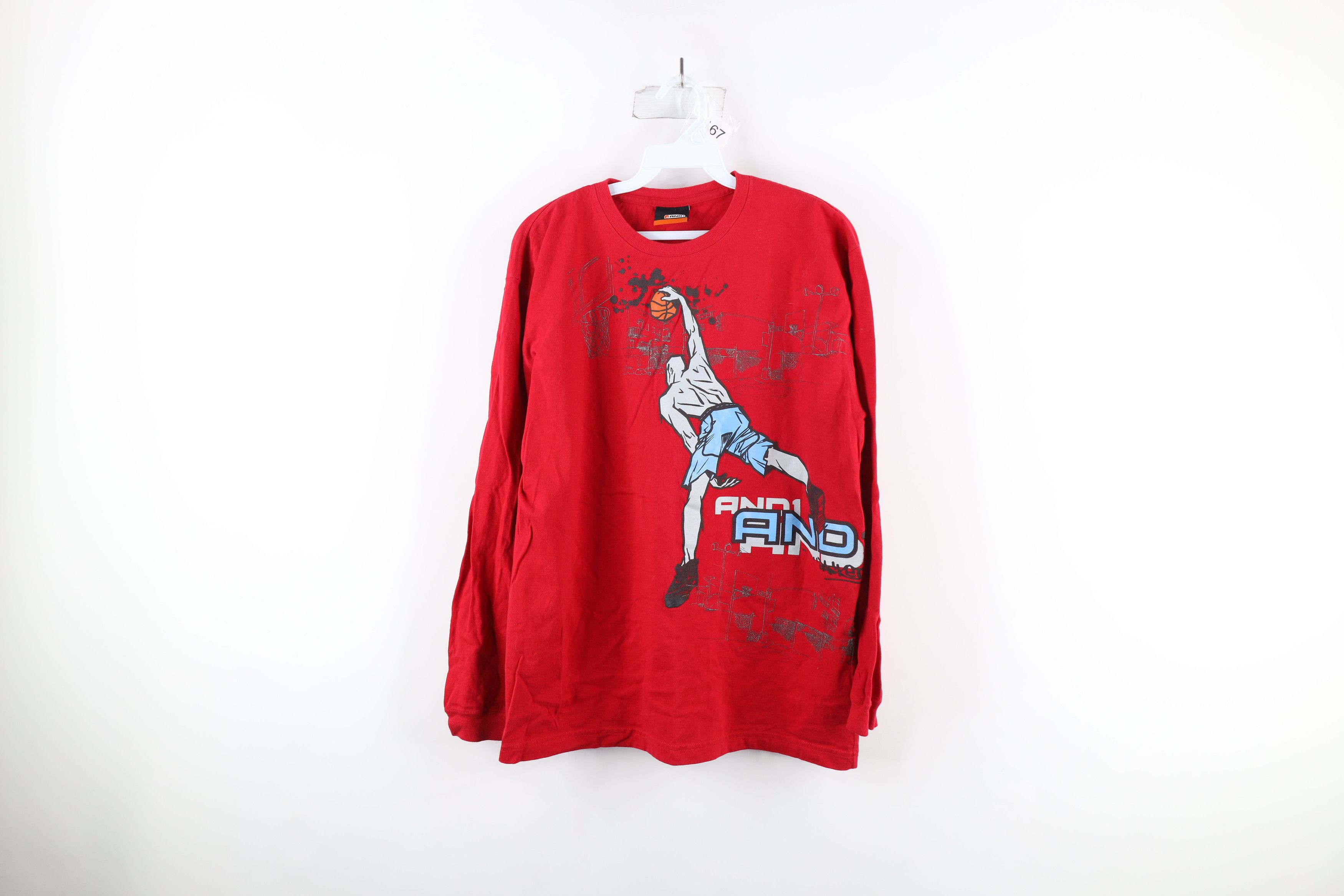Vintage Vintage 90s AND1 Basketball Out Long Sleeve T-Shirt Red Size US M / EU 48-50 / 2 - 1 Thumbnail