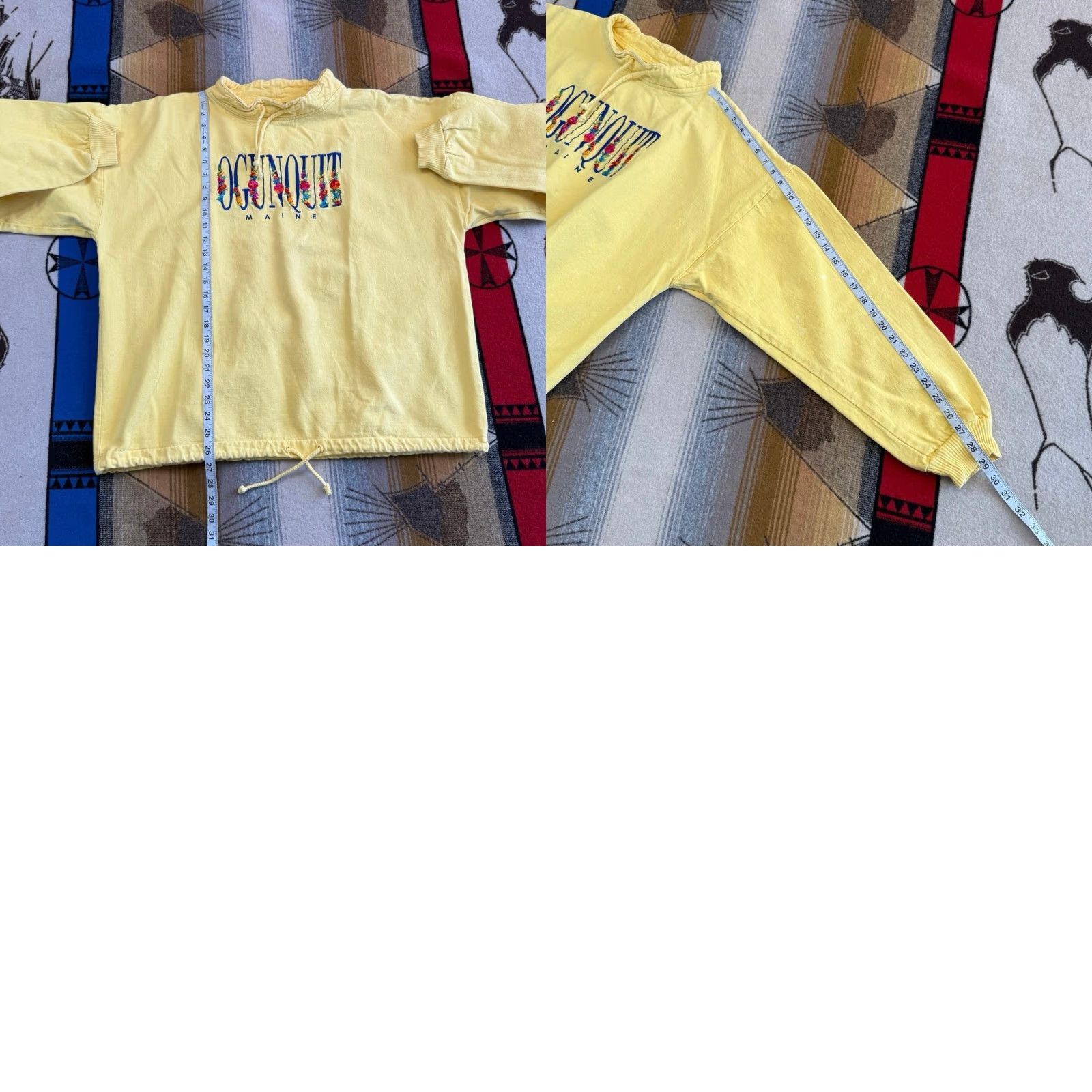 VINTAGE Ogunquit Maine Embroidered Sweatshirt 2XL Women’s 90s Flowers Pullover Sweatshirt Yellow Women