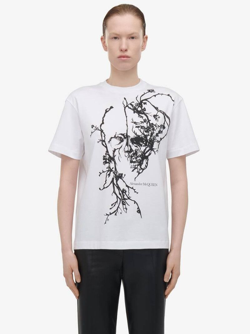 Alexander McQueen o1srvl11e0326 Blossom Skull Oversized T-Shirt in White Size M / US 6-8 / IT 42-44 - 2 Thumbnail