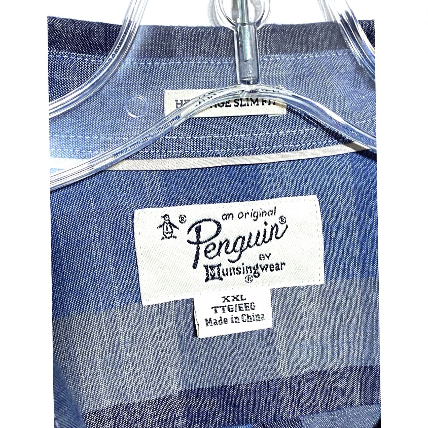 Vintage Penguin Heritage Slim Fit Button Shirt Mens 2XL Blue Gray Plaid Check Pocket Shirt Size US XXL / EU 58 / 5 - 6 Thumbnail