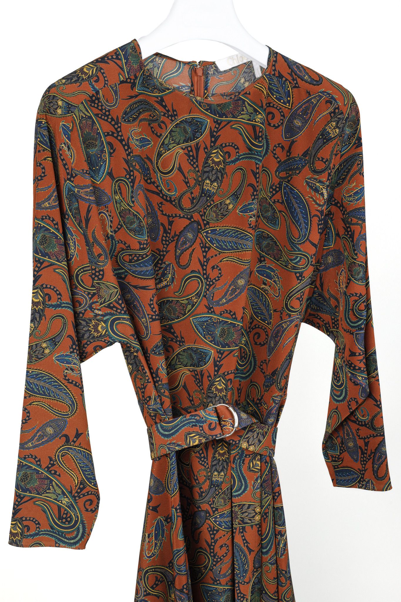 Chloe Chloe Brown & Blue Paisley Silk De Chine Midi Dress Size M / US 6-8 / IT 42-44 - 3 Thumbnail