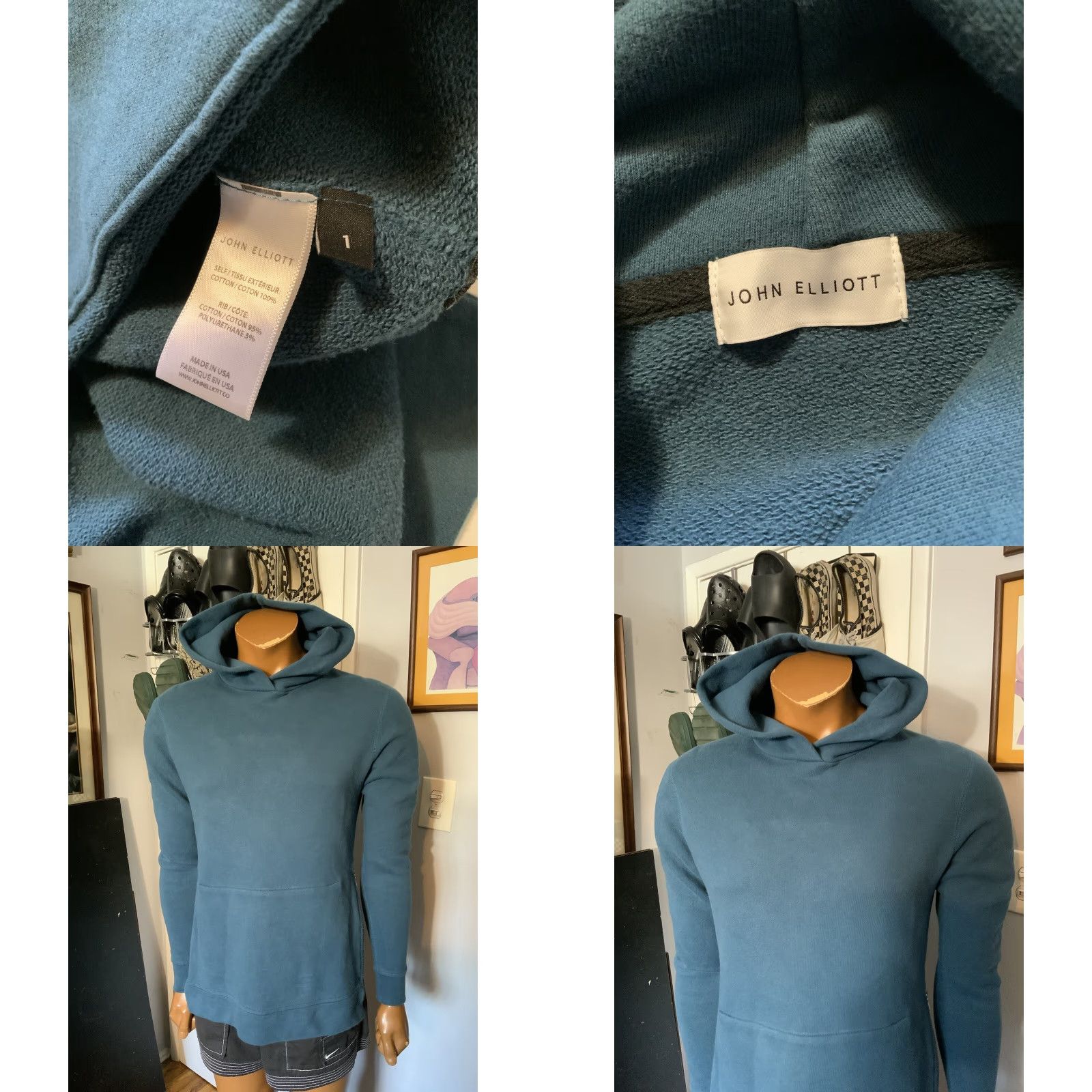 John Elliott John Elliott Hoodie Mens Sz. 1 Dark Teal Blue Terry Fleece Villain Side Zip Pullover Hoodie Size US XS / EU 42 / 0 - 8 Thumbnail