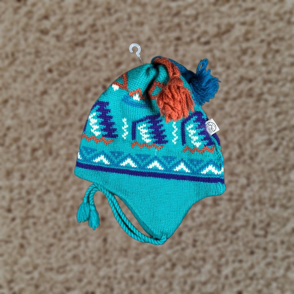 Vintage Igloos Beanie Adult One Size Blue Knit Wool Fair Isle Ear Flap Tassel Hat/Cap Mens Womens Unisex Size ONE SIZE - 1 Thumbnail
