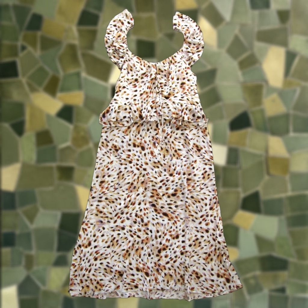 Vintage Sofia Vergara 100% Rayon Ivory Brown Purple Cheetah Ruffle Long Maxi Dress XXL Dress Size XXL / US 16-18 / IT 52-54 - 1 Thumbnail