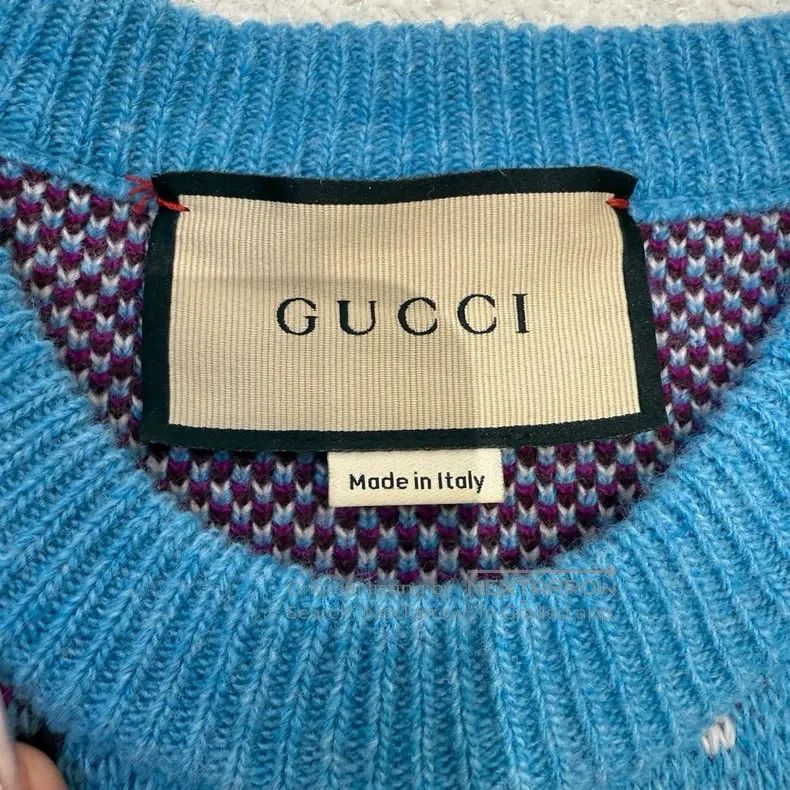 Gucci Gucci Blue double G full printed wool knitted short sleeve Size L / US 10 / IT 46 - 4 Thumbnail