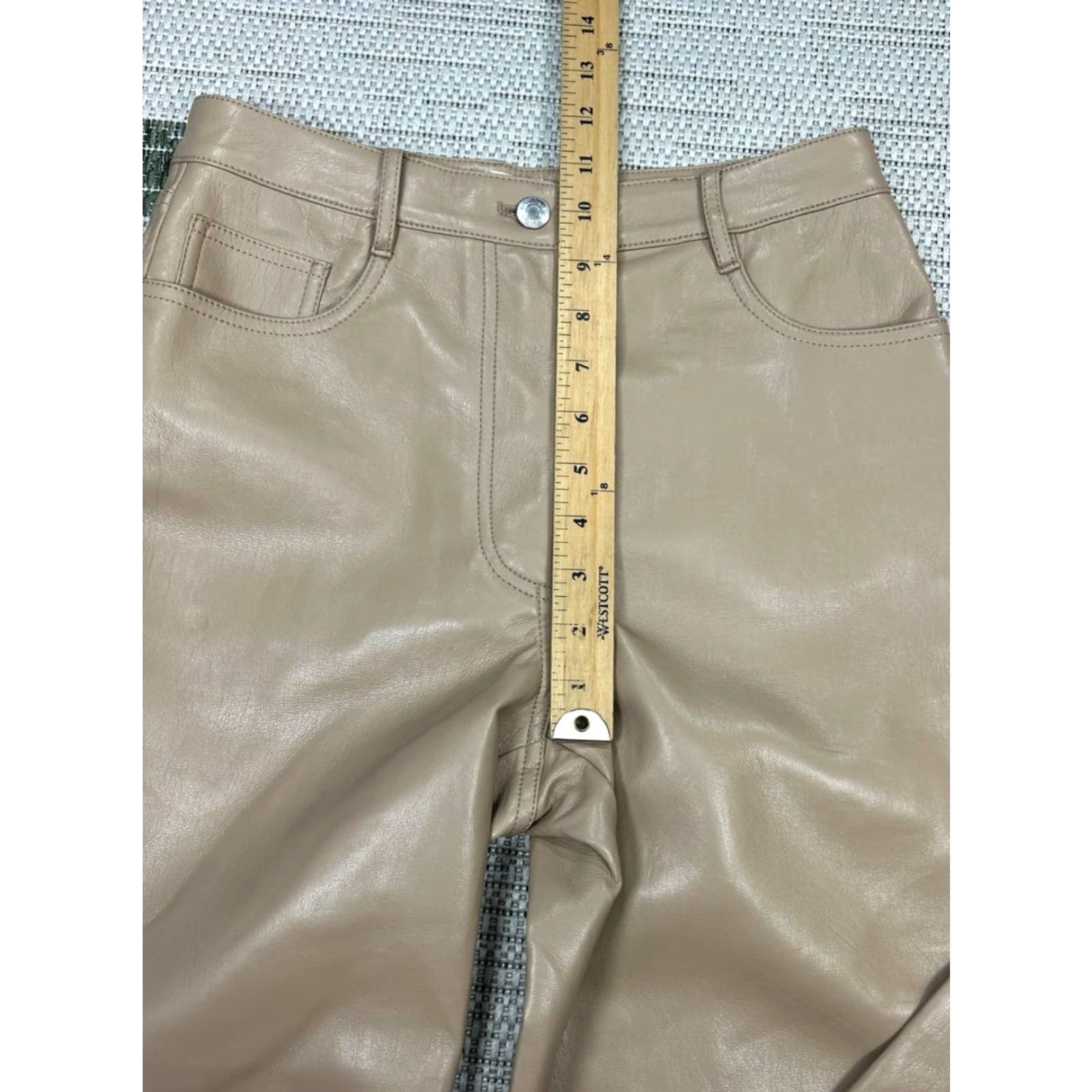 Vintage Wilfred Vegan Leather Melina Pants Womens 6 Beige Mid Rise Straight Leg Stretch Size 28" / US 6 / IT 42 - 5 Thumbnail