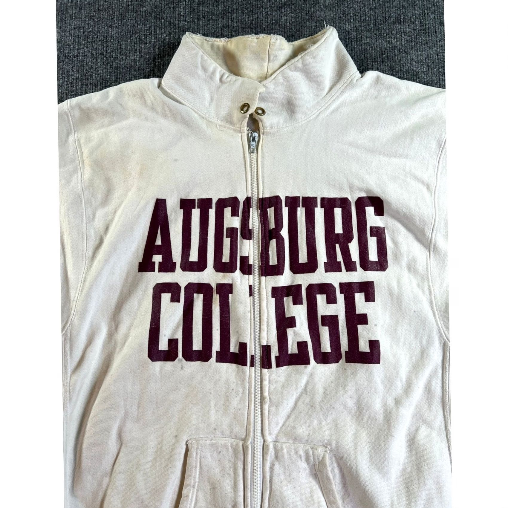 Champion VINTAGE Champion Full Zip Sweatshirt Augsburg College Mens 2XL Ivory Distressed 80s Size US XXL / EU 58 / 5 - 3 Thumbnail