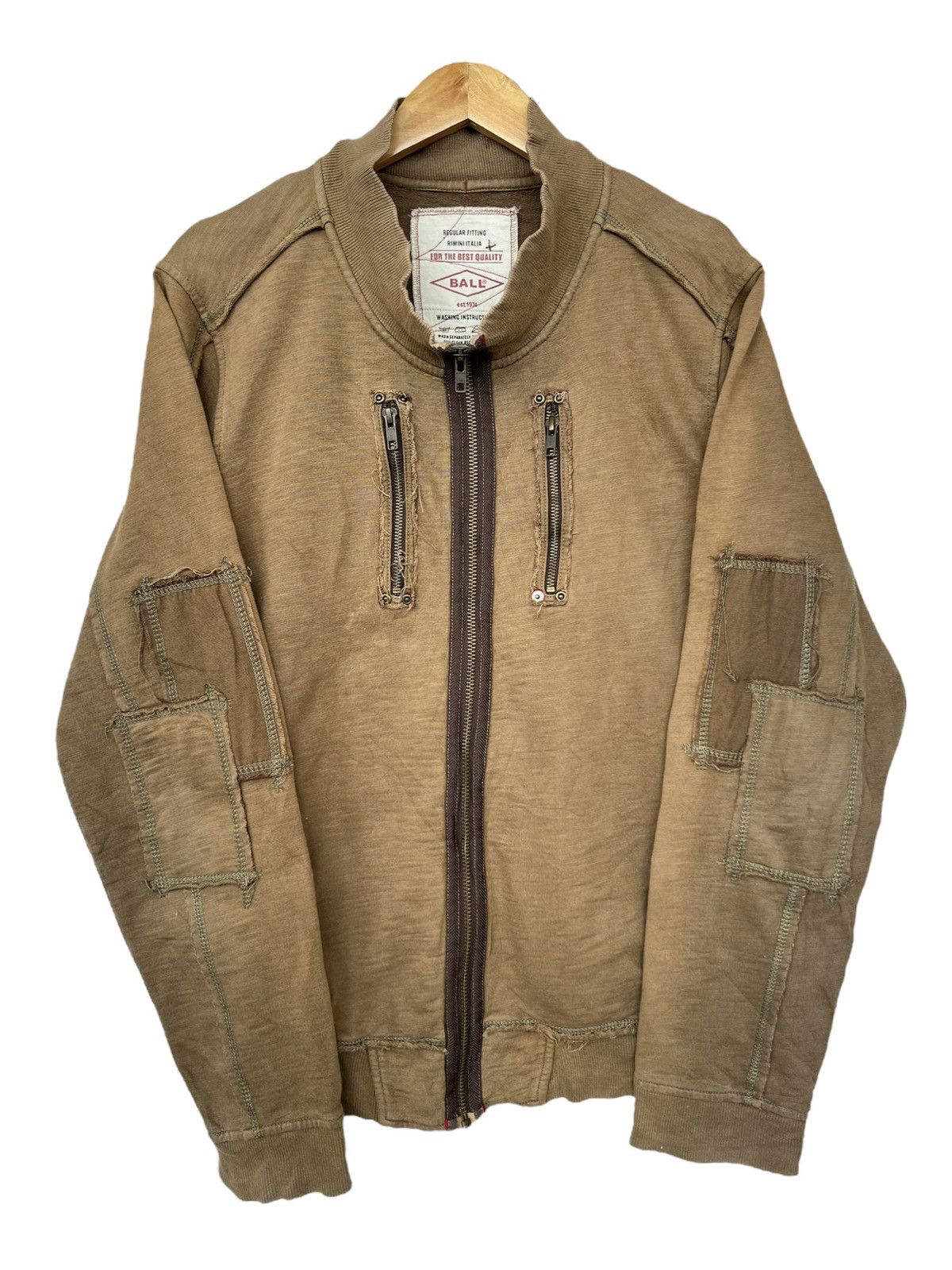 Japanese Brand Ball Japan Patchwork Zipper Distressed Brown Sweater Size US M / EU 48-50 / 2 - 1 Thumbnail