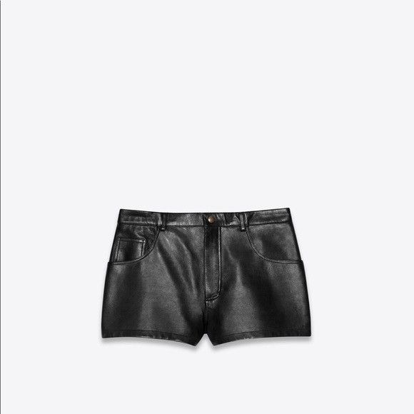 Saint Laurent Paris o1tp1o1224 Mid-Rise Shorts In Waxed Lambskin in Black Size 24" / US 00 / IT 34 - 1 Thumbnail