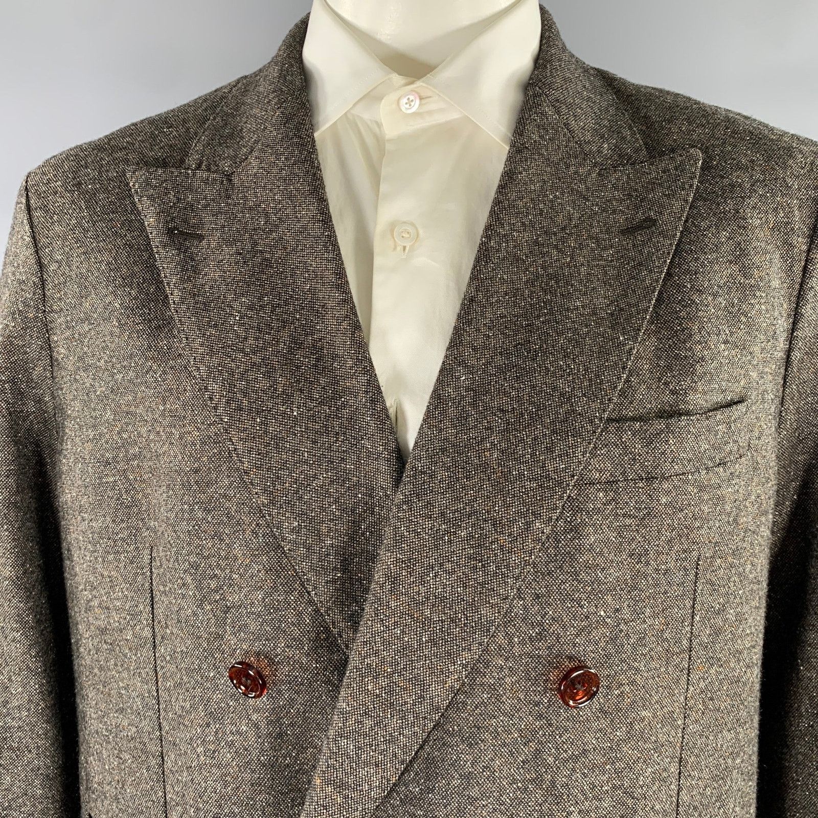 Acne Studios ACNE XL Brown White Heather Wool Blend Double Breasted Coat Size US XL / EU 56 / 4 - 2 Thumbnail