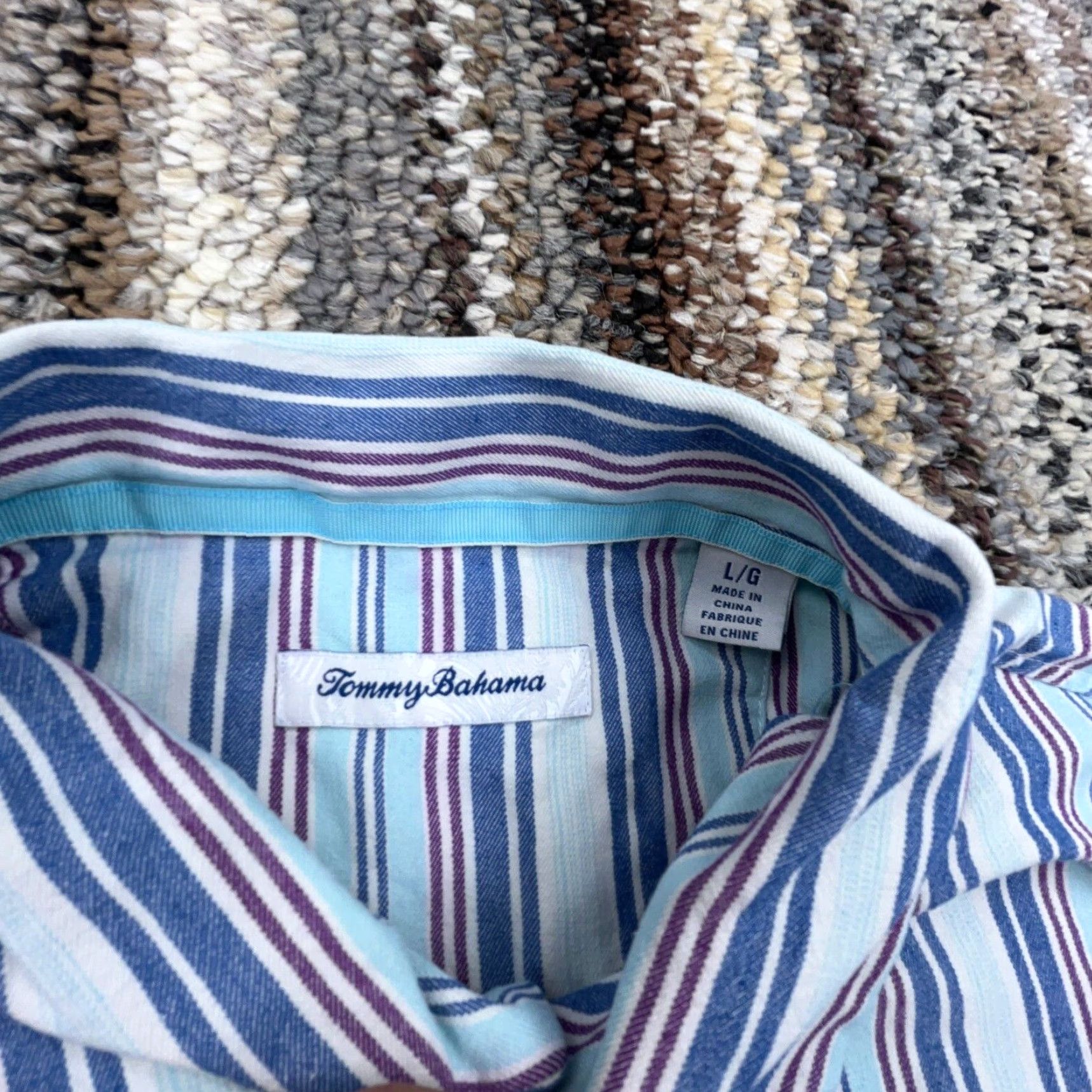 Tommy Bahama VINTAGE Tommy Bahama Shirt Men Large Blue Striped Button-Up Linen Beach Camp Dad Adult Size US L / EU 52-54 / 3 - 4 Thumbnail