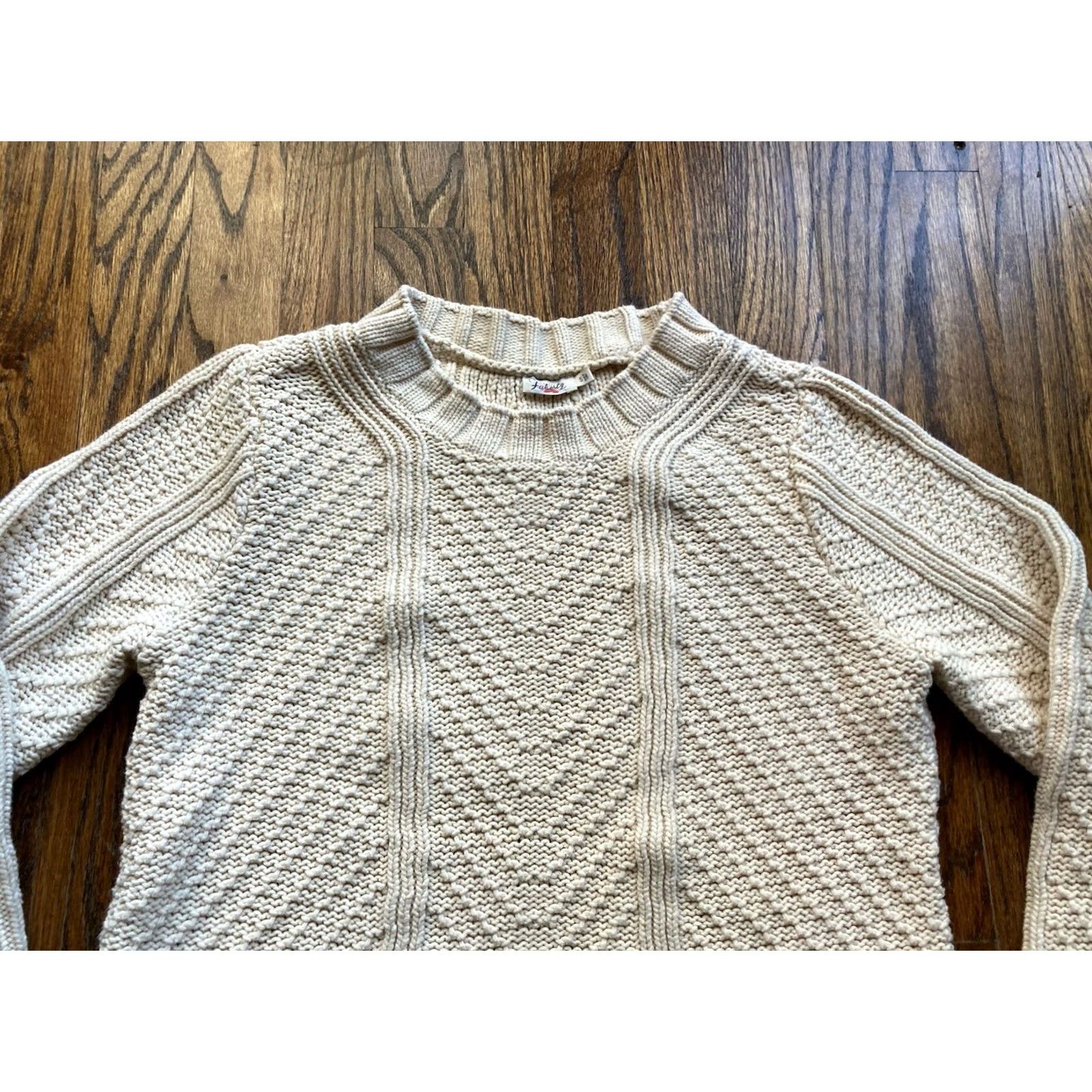 Faherty Faherty Sweater Womens Size S Becket Cream Cable-Knit Cotton Blend Raglan Sleeve Crew Neck Pullover Size S / US 4 / IT 40 - 2 Thumbnail