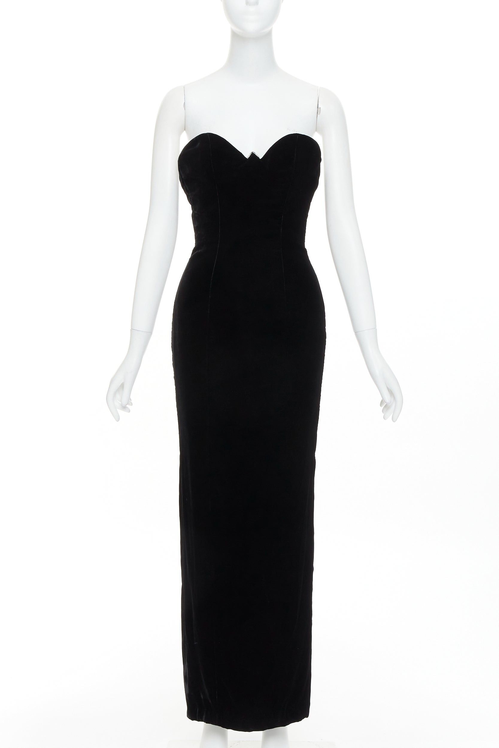 Alexandre Vauthier ALEXANDRE VAUTHIER black velvet crystal embellished bustline sweetheart strapless gown Size S / US 4 / IT 40 - 1 Thumbnail
