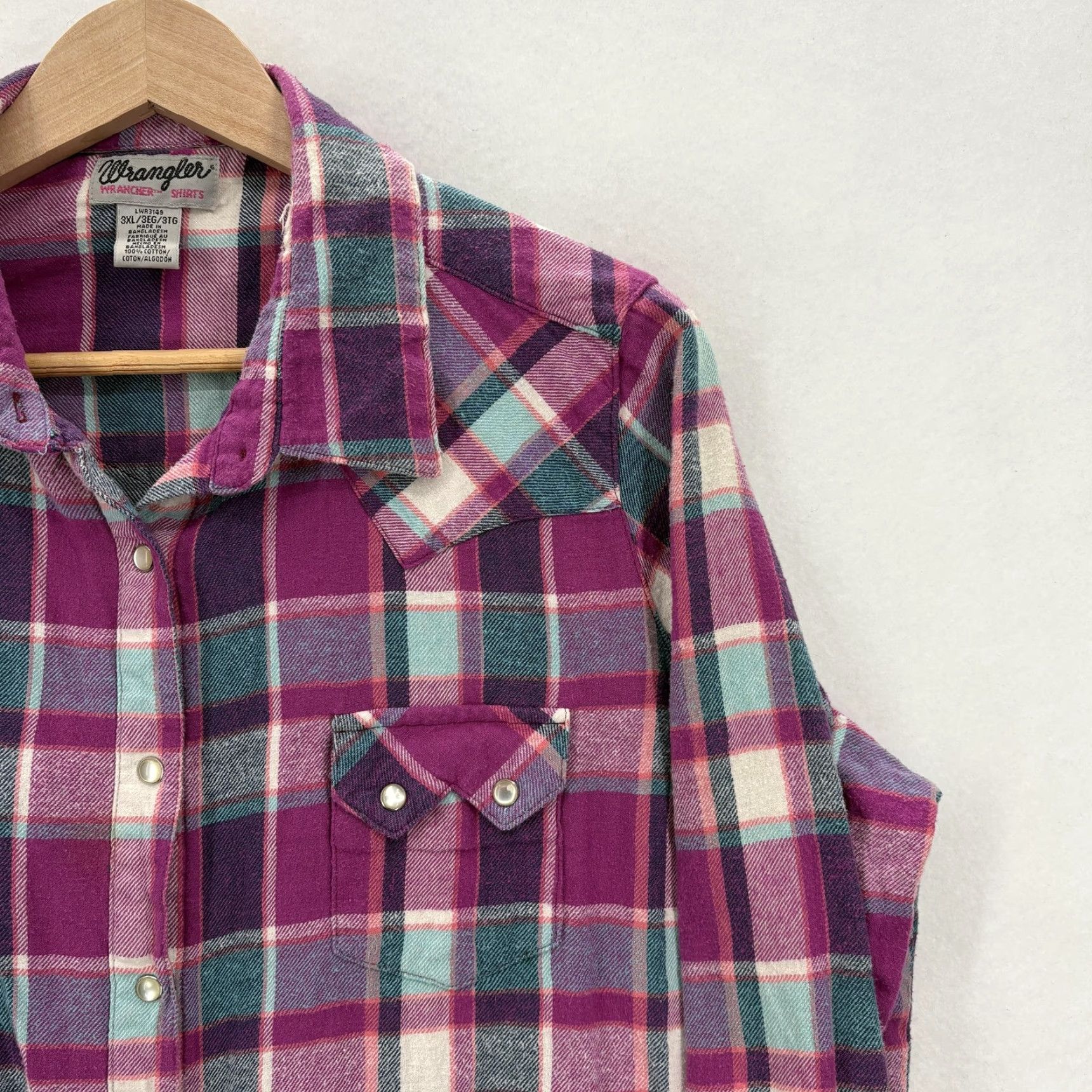 Wrangler Wrangler Shirt Womens 3XL Purple Plaid Flannel Pearl Snap Long Sleeve Western Size XXL / US 16-18 / IT 52-54 - 2 Thumbnail