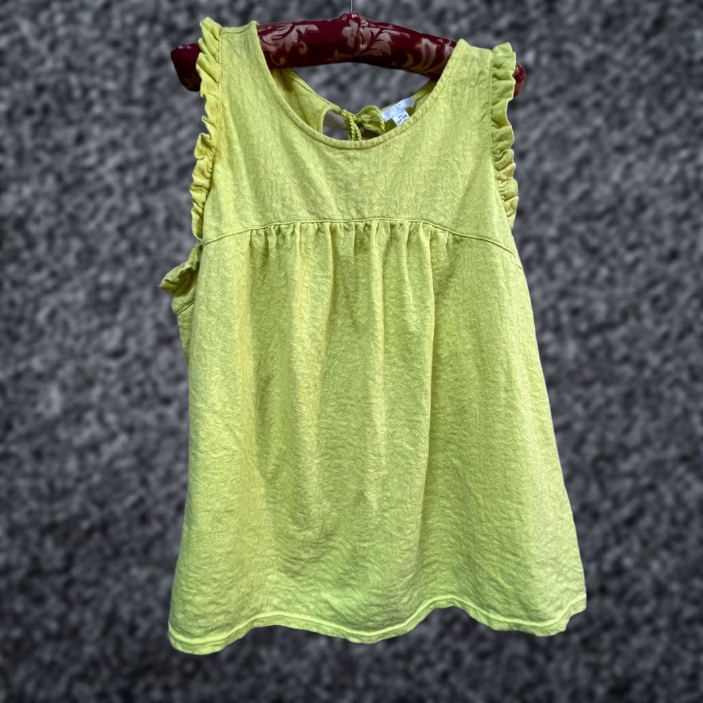 Vintage Time and Tru Womens Tank Top XL (16-18) Yellow Green Ruffle Sleeveless Casual Size XL / US 12-14 / IT 48-50 - 1 Thumbnail