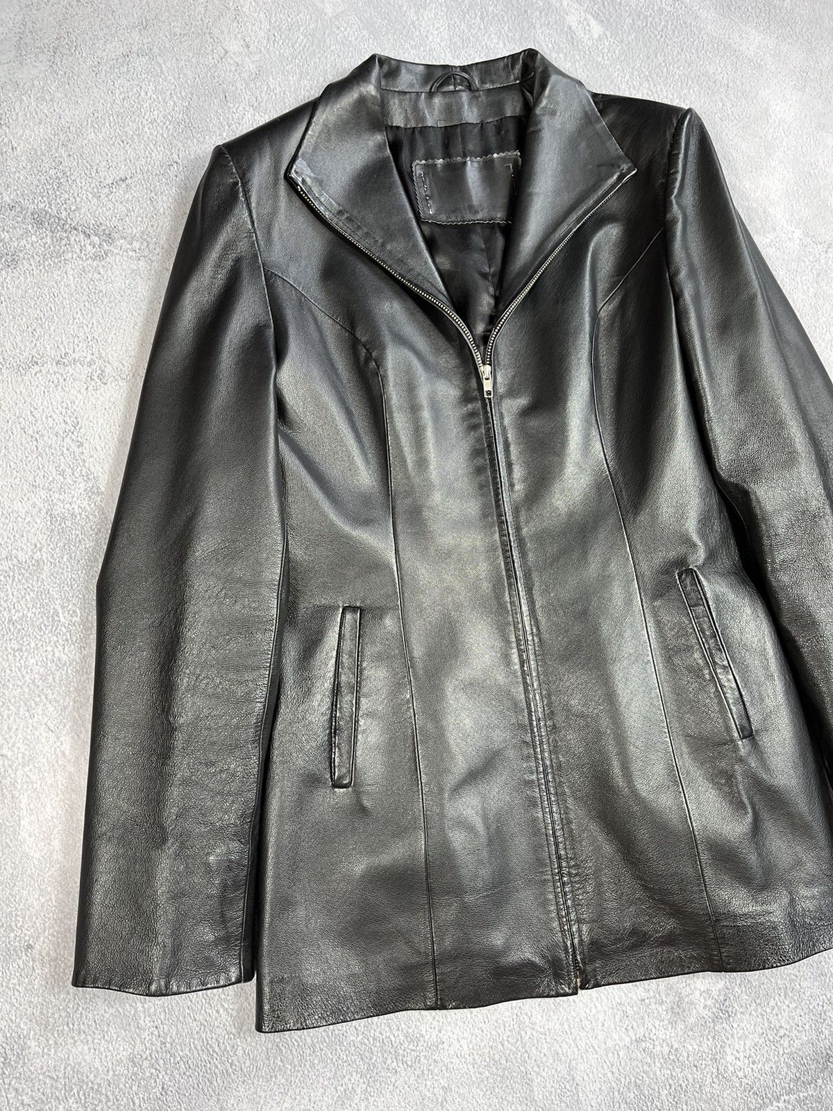 Leather × Vintage Vintage 90s Opium Elongated Leather blazer Jacket size L Size L / US 10 / IT 46 - 2 Thumbnail
