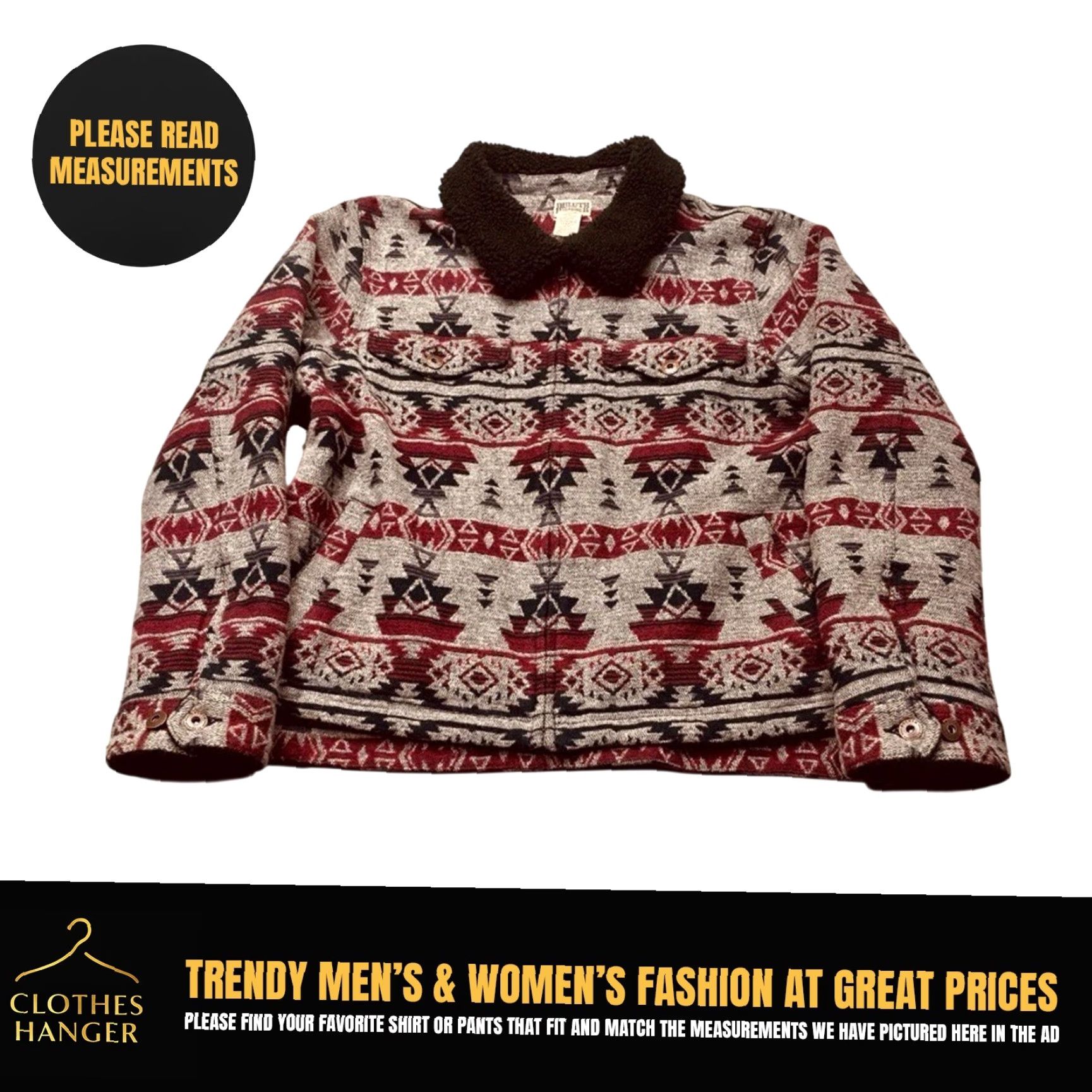 Vintage Duluth Trading Co. Womens Large Tribal Navajo Blanket Coat Aztec Sherpa Trim Size L / US 10 / IT 46 - 2 Thumbnail