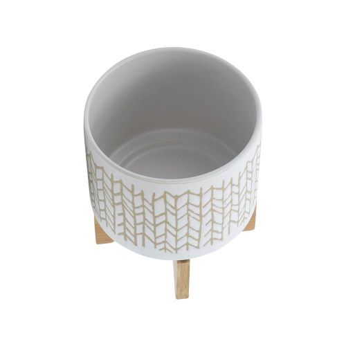Designer × Homemade 8" CHEVRON PLANTER W/ WOOD STAND, BEIGE Size US L / EU 52-54 / 3 - 5 Thumbnail