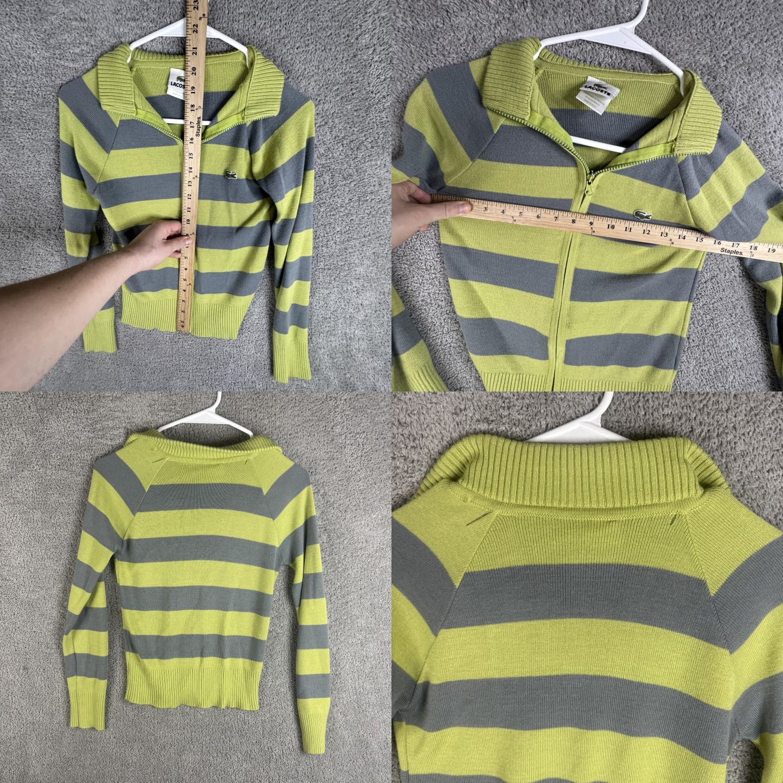 Lacoste Lacoste Womens Sweater Small Green Gray Stripe Collared Full Zip Knit Size S / US 4 / IT 40 - 8 Thumbnail