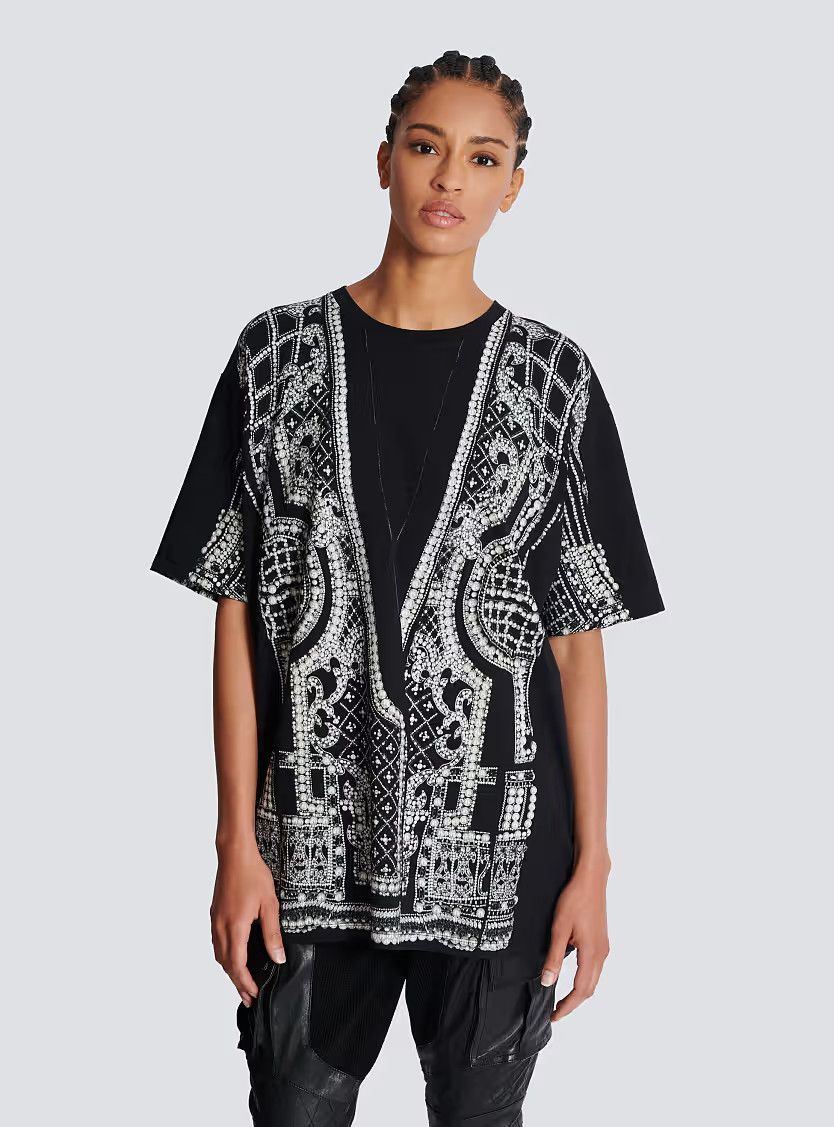 Balmain o1s1wg111225 Printed T-Shirt in Black Size S / US 4 / IT 40 - 3 Thumbnail