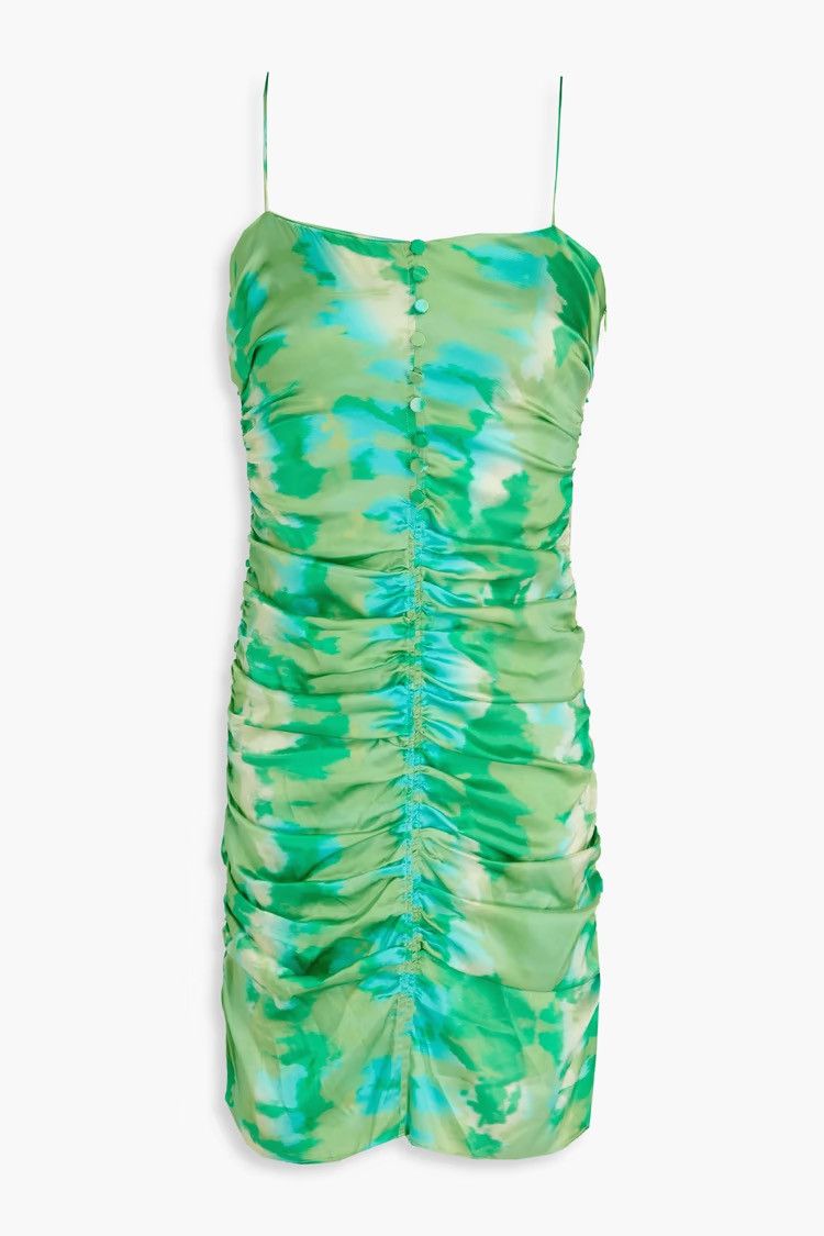 Ganni GANNI Ruched printed silk-blend satin mini dress Green Size M / US 6-8 / IT 42-44 - 2 Thumbnail