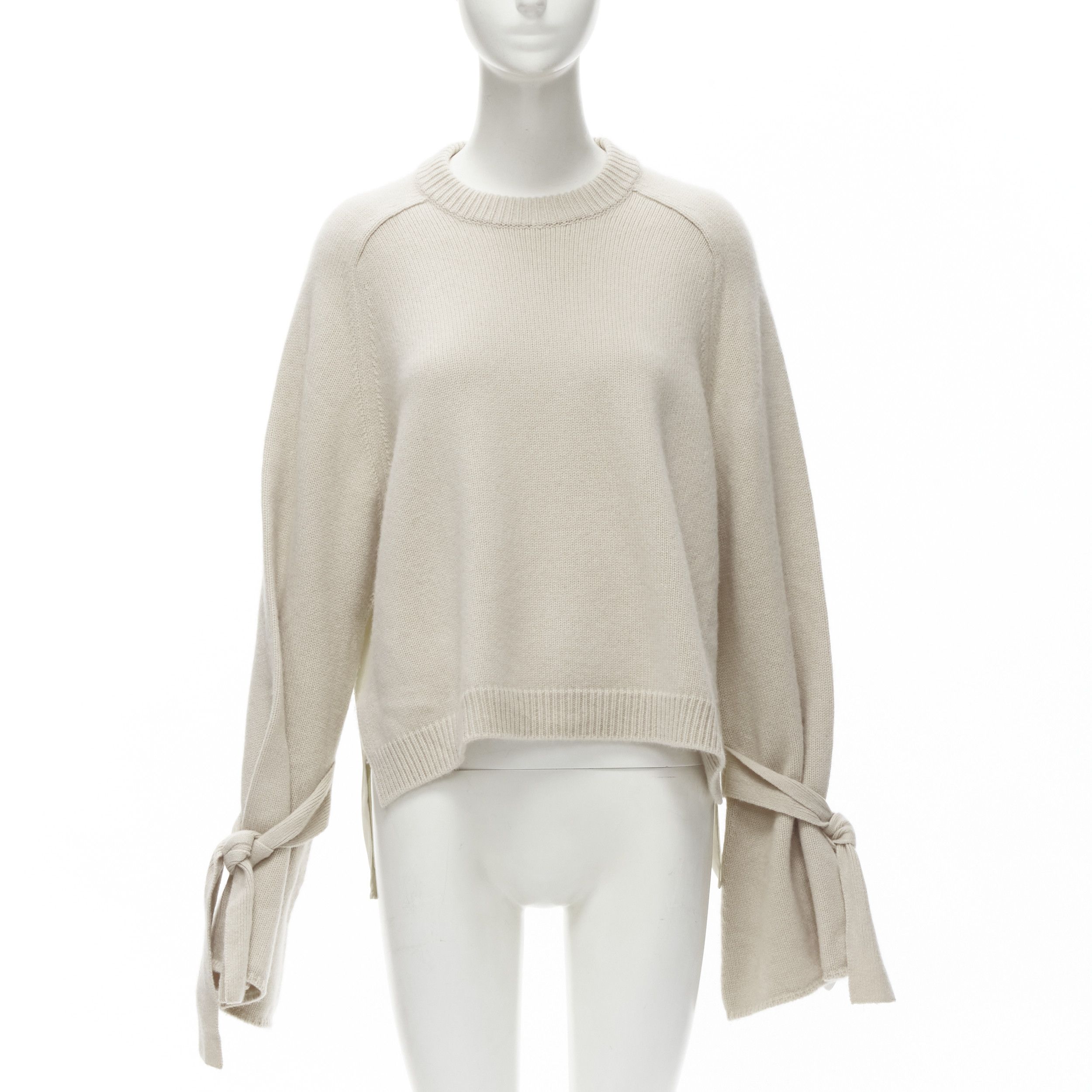 Tibi TIBI 100% cashmere beige contrast bow tie cuff oversized sweater S Size M / US 6-8 / IT 42-44 - 1 Thumbnail
