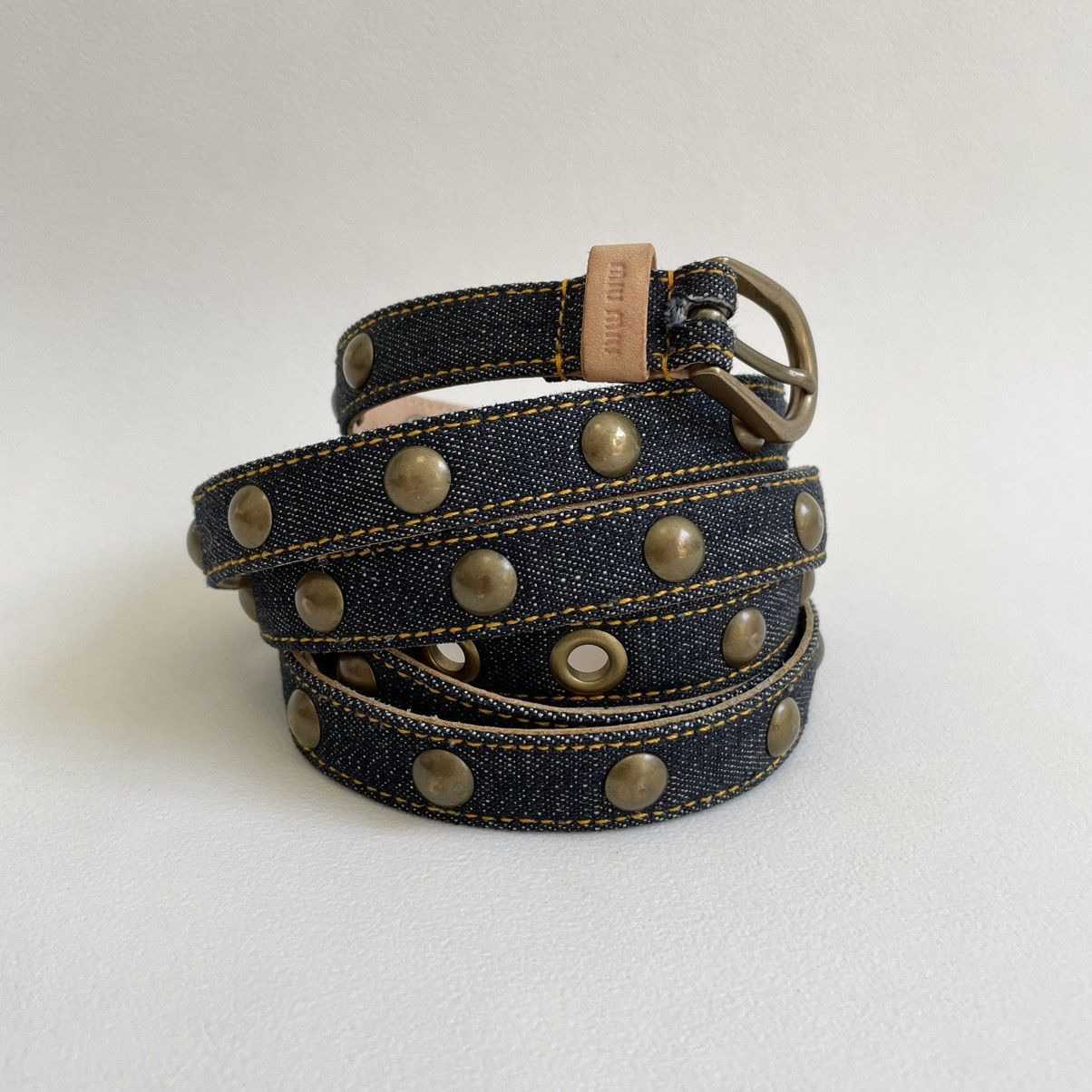Miu Miu Blue Studded Denim Double Wrap Belt Size 32 - 3 Thumbnail