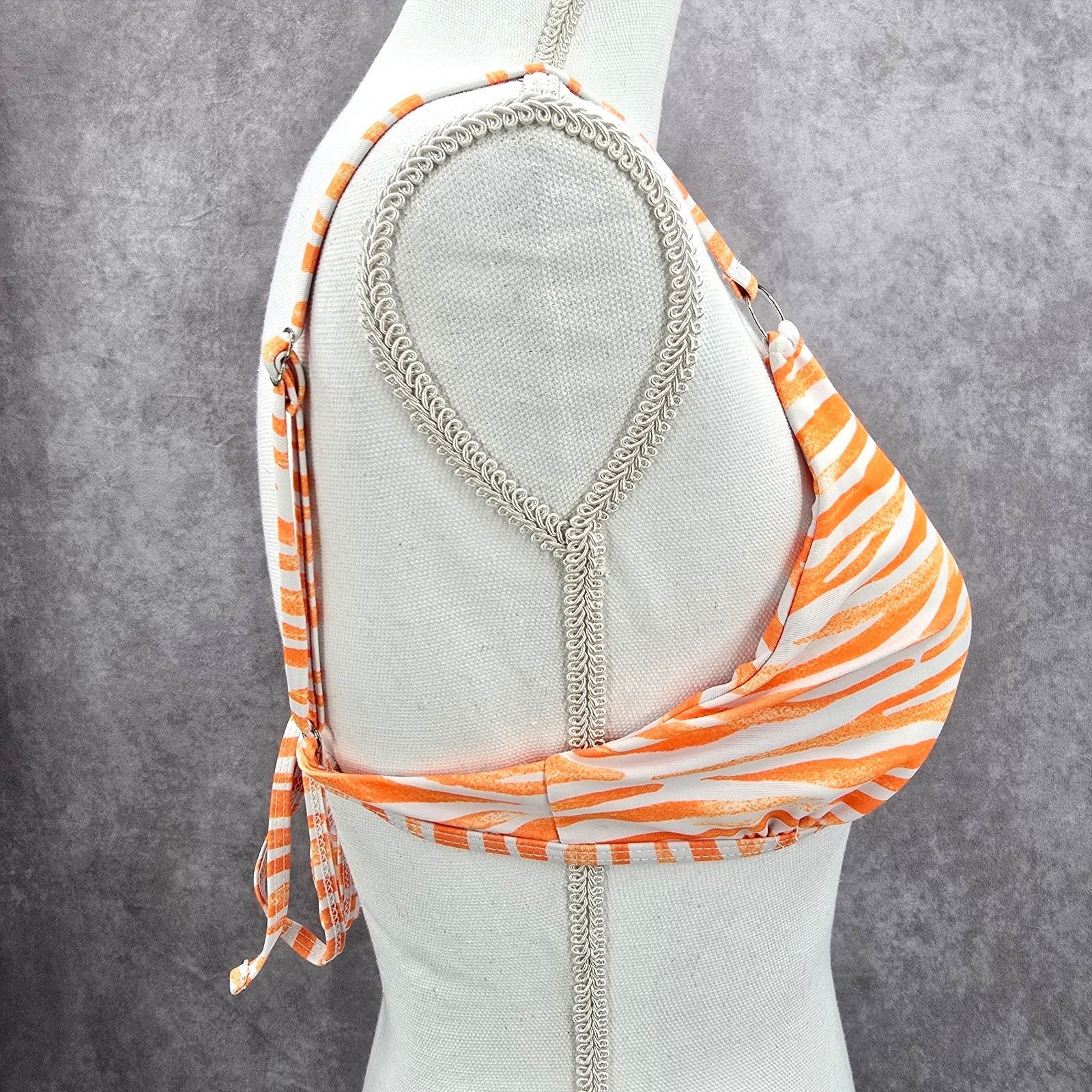 Shein Shein Orange White Stripe Triangle String Bikini Top Medium Size ONE SIZE - 2 Thumbnail