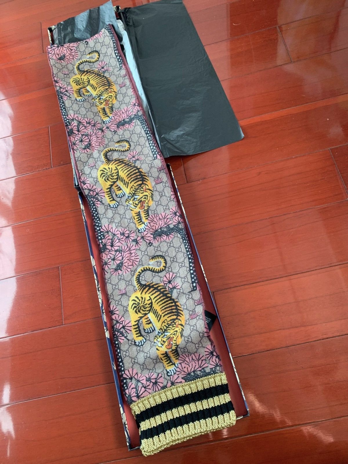 Gucci Gucci Wool GG Monogram Bengal Tiger Scarf Brown Size ONE SIZE - 3 Thumbnail