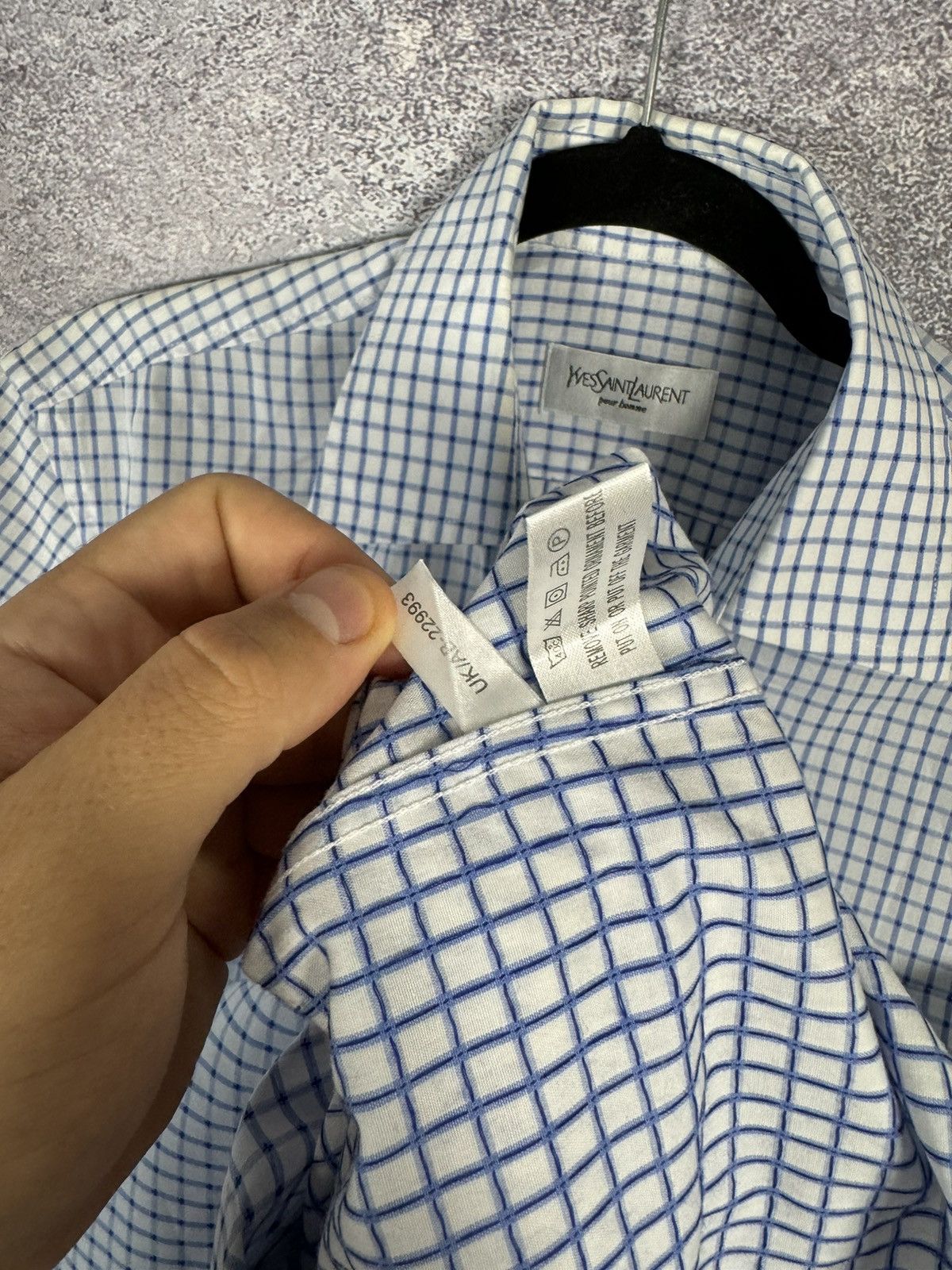 Vintage × Yves Saint Laurent Yves Saint Laurent YSL Check Shirt White Blue Small Size US S / EU 44-46 / 1 - 8 Thumbnail