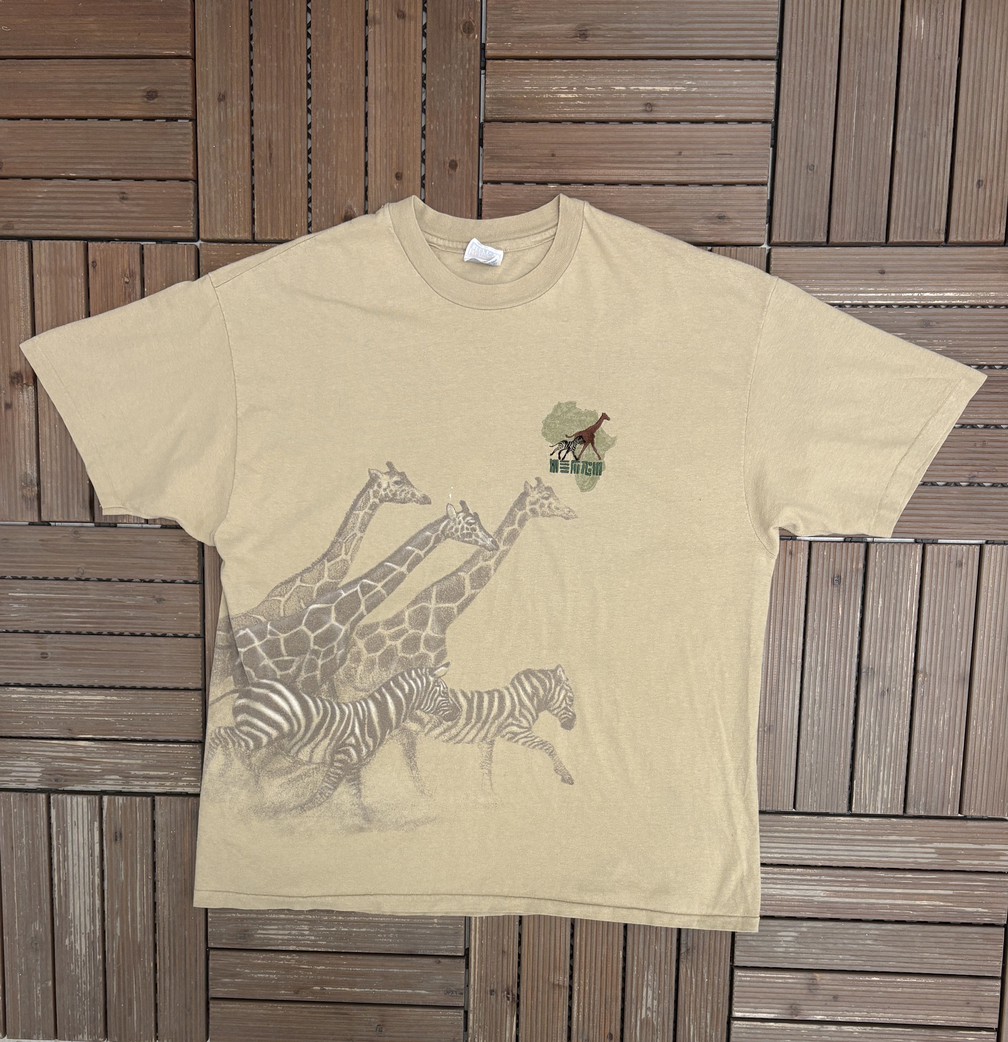 Vintage Zebra & Giraffe Big Print Vintage Beige T-Shirt Tee Size US XXL / EU 58 / 5 - 1 Thumbnail
