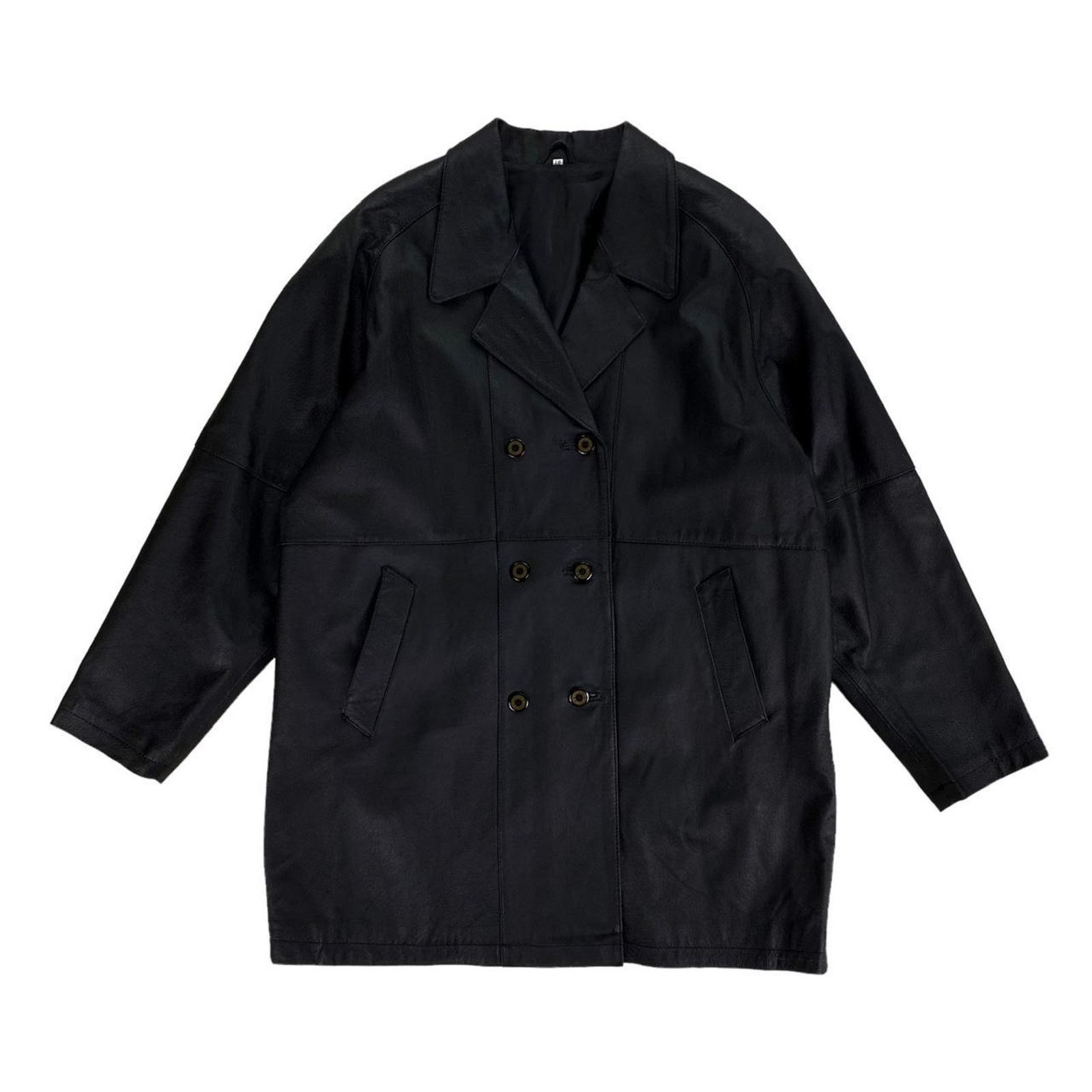 Vintage Y2K Vintage Black Double Breasted Leather Jacket Overcoat Size XL / US 12-14 / IT 48-50 - 1 Thumbnail