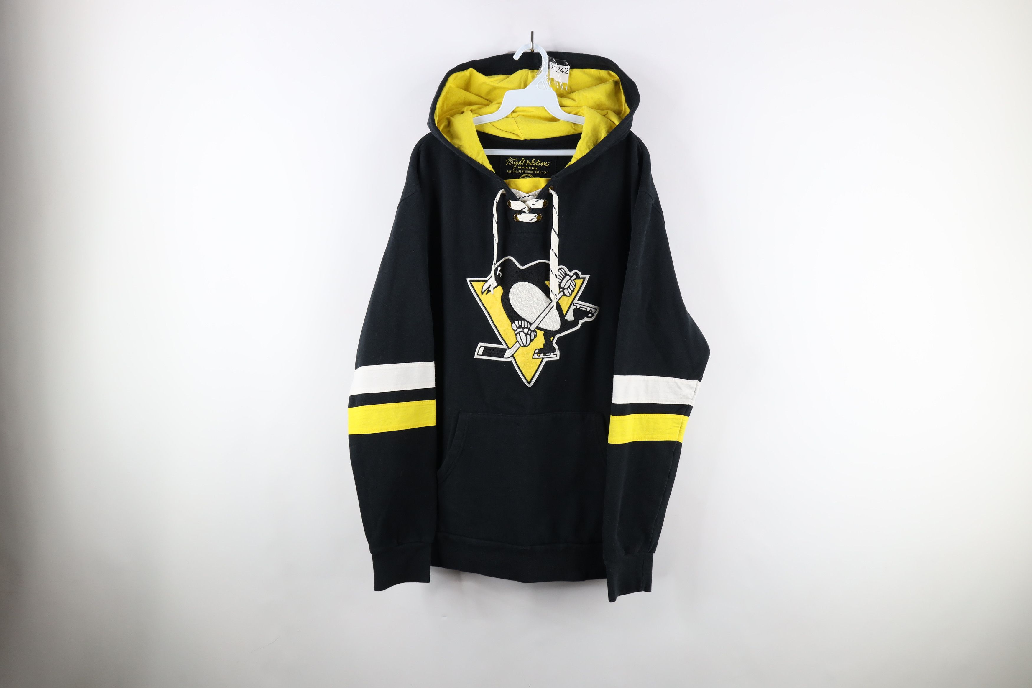 image of Vintage Penguins Hockey Jersey Hoodie Sweatshirt Black, Men's (Size 2XL)