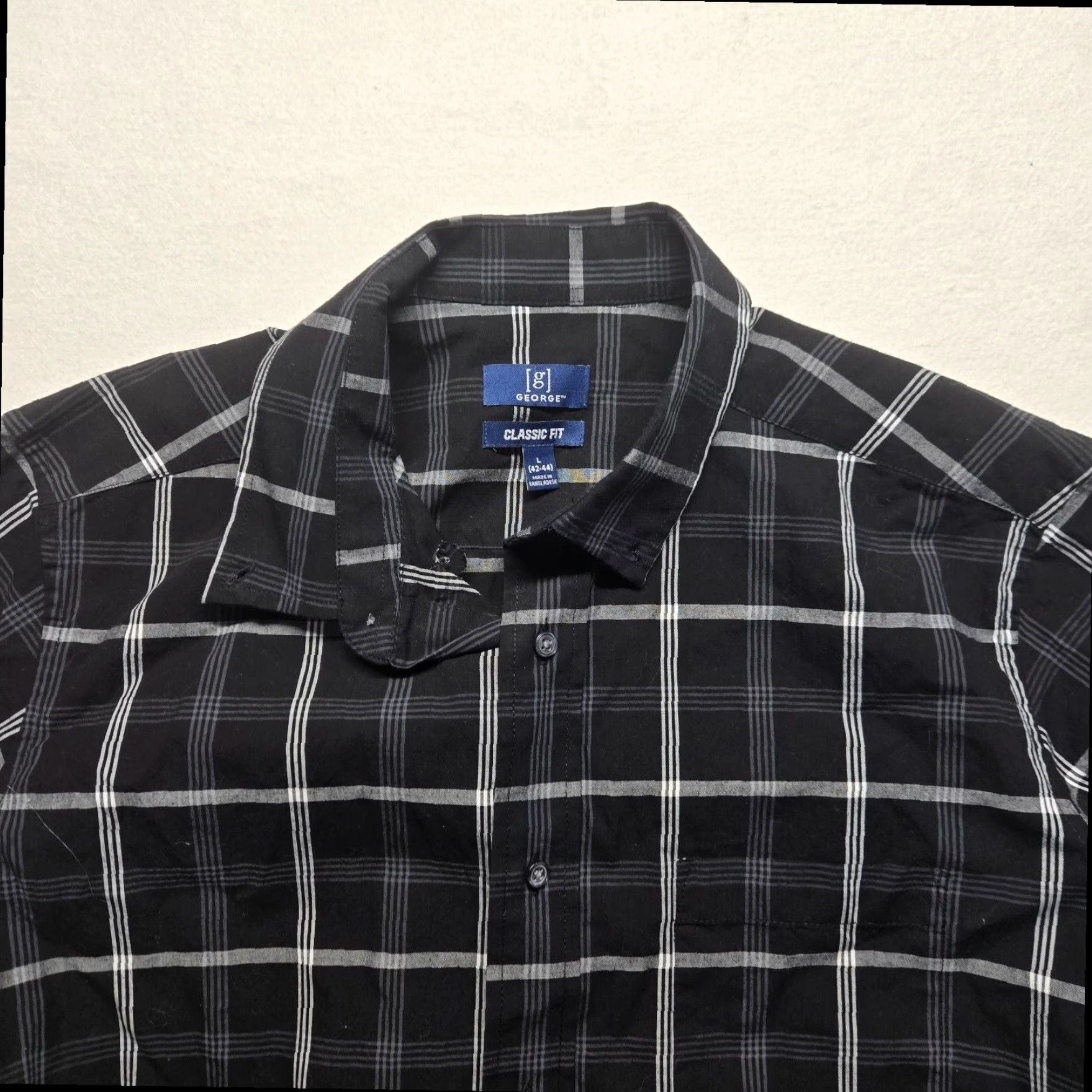George George Classic Fit Men's Checked Black White Button Down Shirt Large 42-44 Size US L / EU 52-54 / 3 - 2 Thumbnail