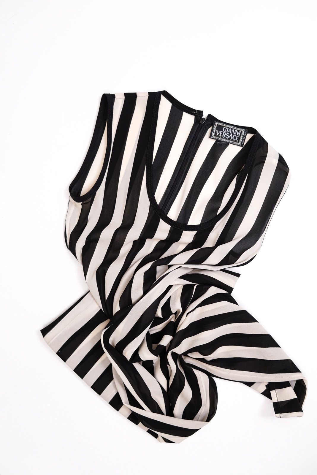 Versace Gianni Versace Black White Vertical Stripe Silk Long Dress Size S / US 4 / IT 40 - 6 Thumbnail
